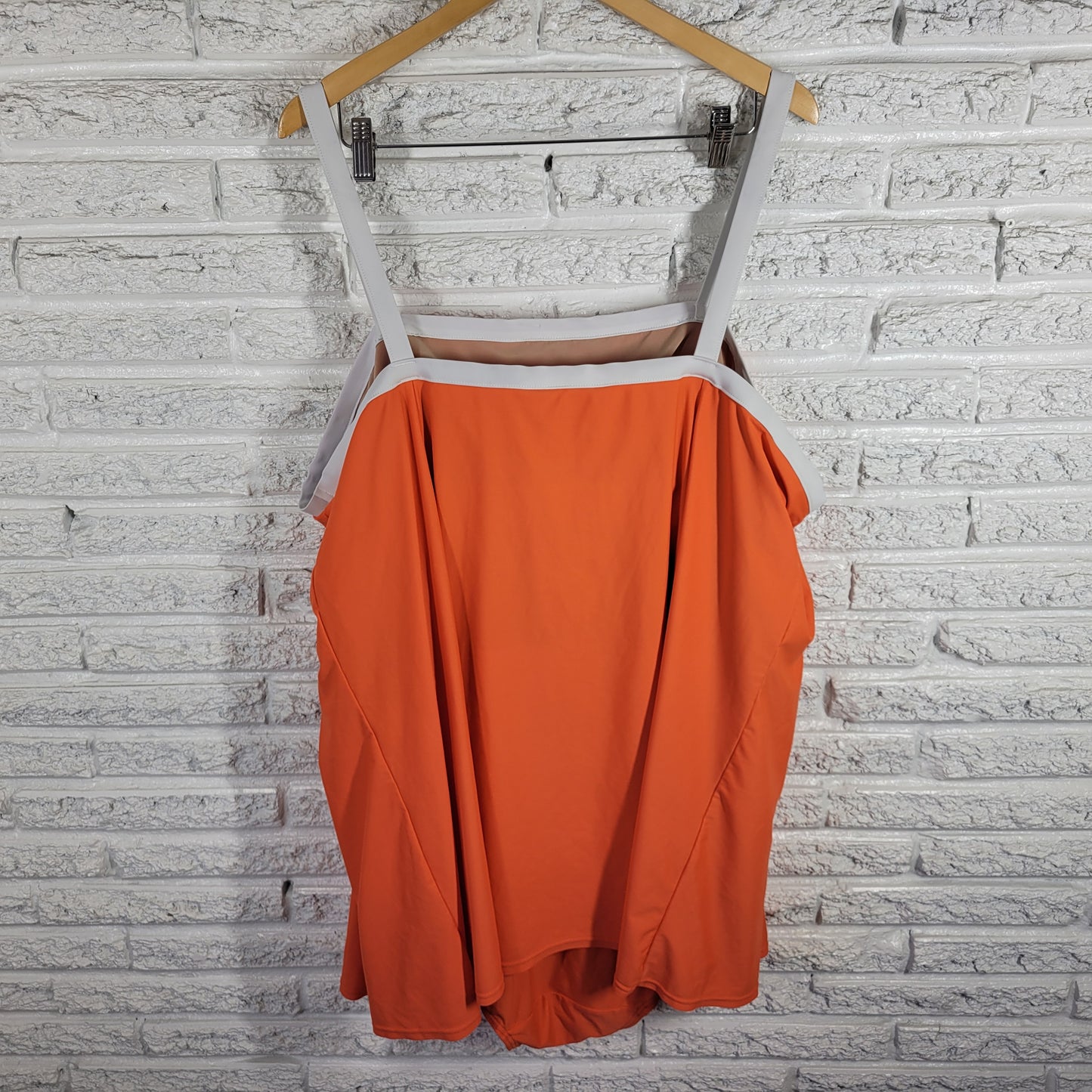 Roaman's Women's 34W Plus One Piece Swimsuit Orange Skirted Ruffle Bra ORA19E