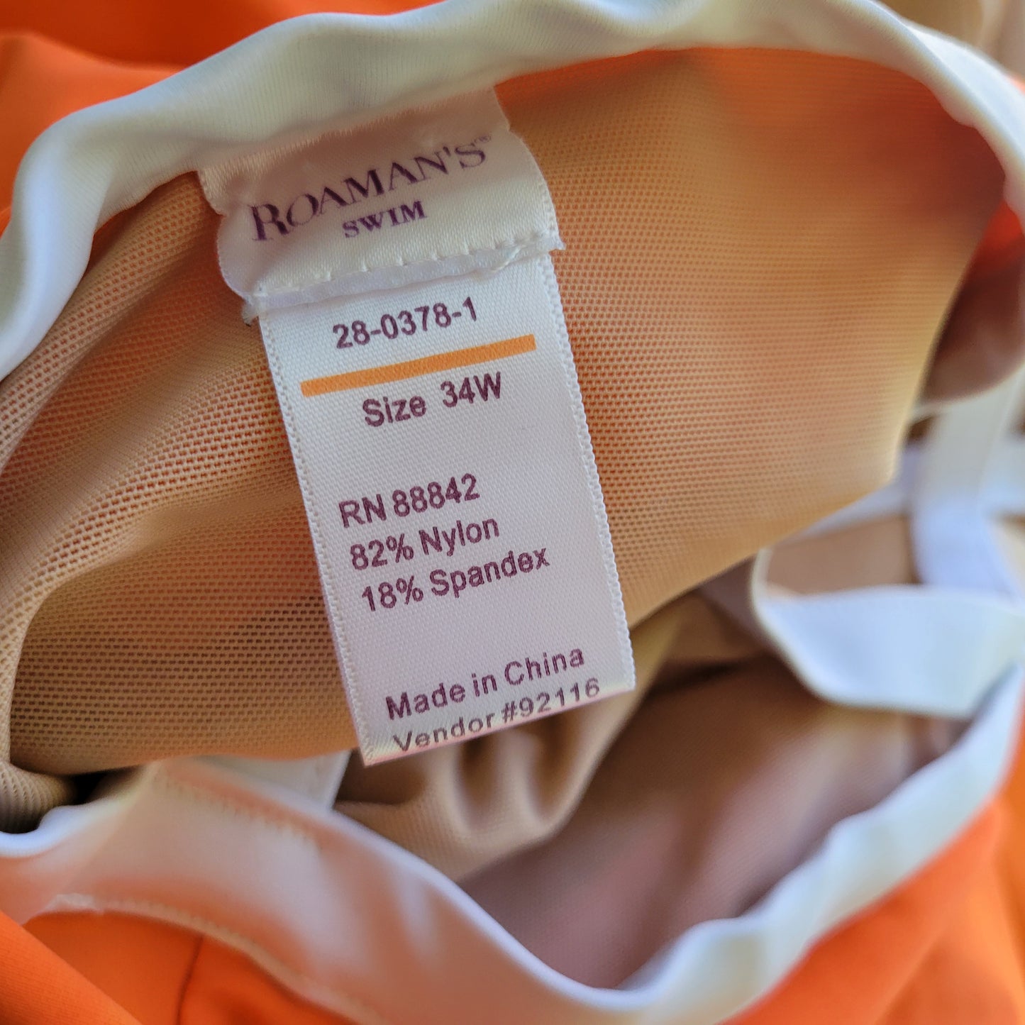 Roaman's Women's 34W Plus One Piece Swimsuit Orange Skirted Ruffle Bra ORA19E