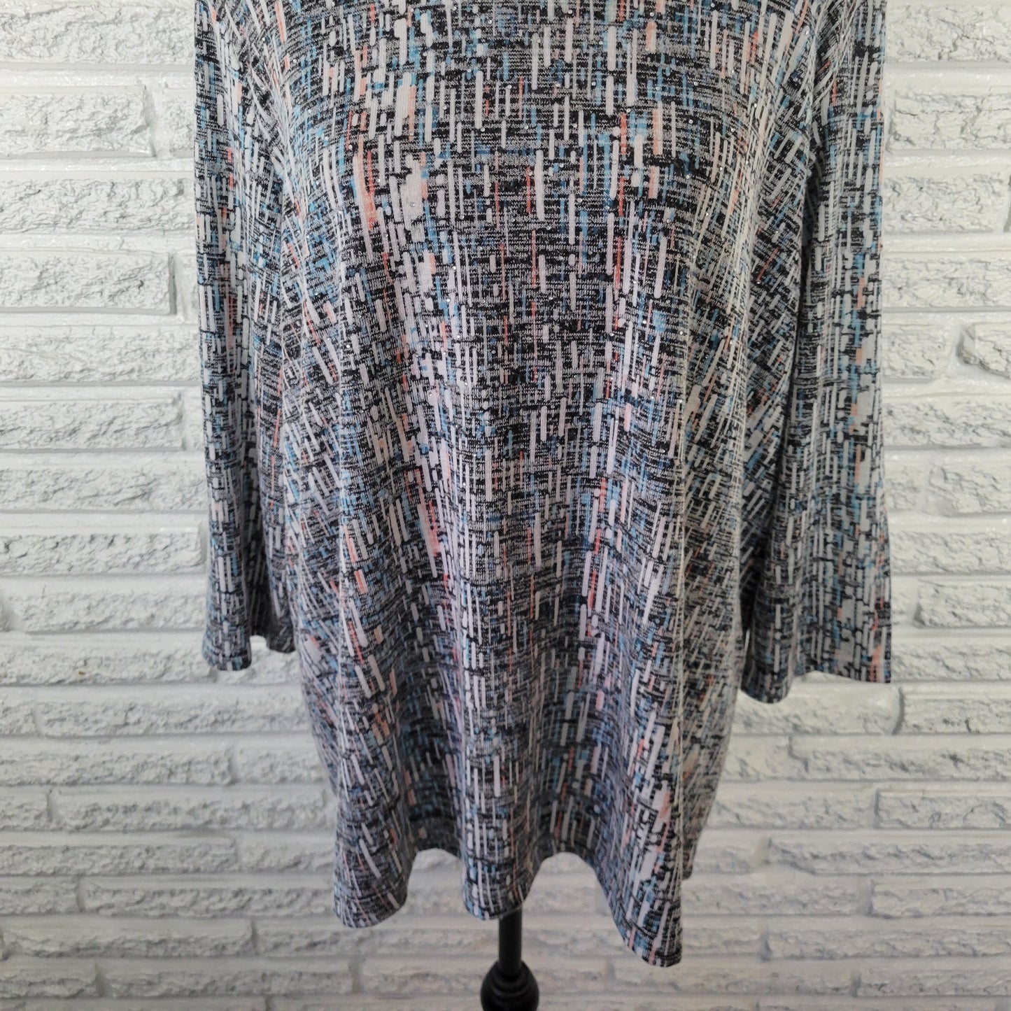 Rebecca Malone Womens 1X Plus Blouse Geometric Studded Faded Look GEO295XE