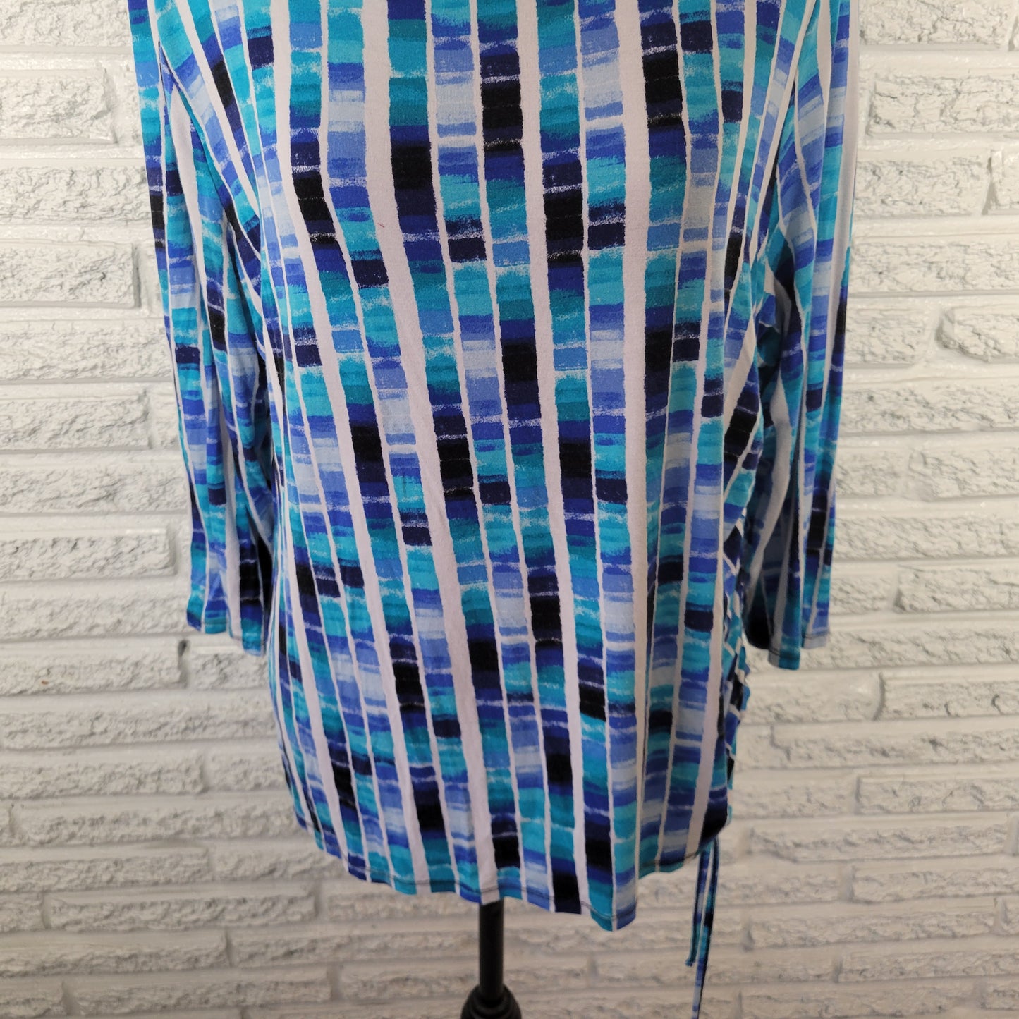 Ruby Rd. Women's XL Top Blue Watercolor Geometric Ruched Beaded GEO295E