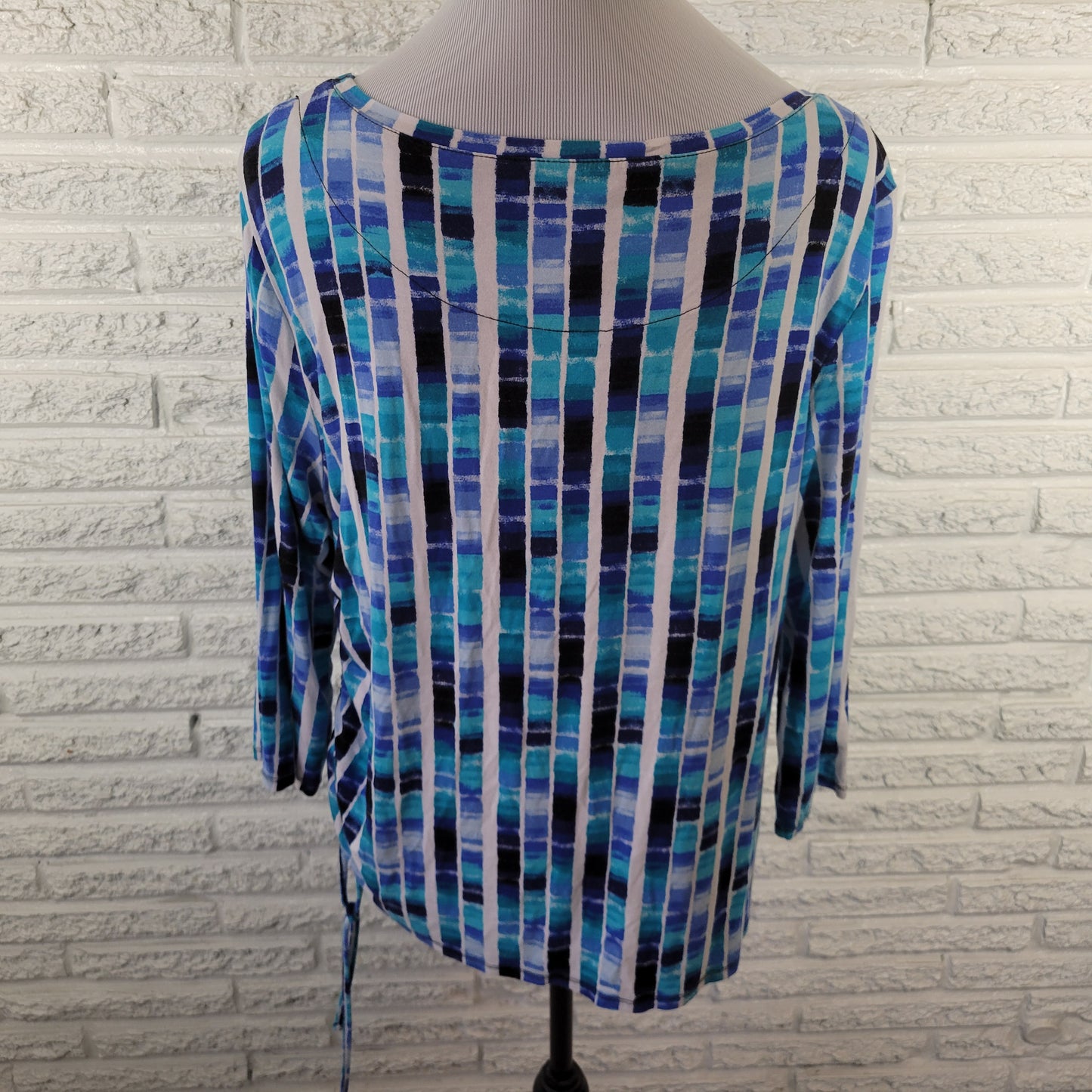 Ruby Rd. Women's XL Top Blue Watercolor Geometric Ruched Beaded GEO295E