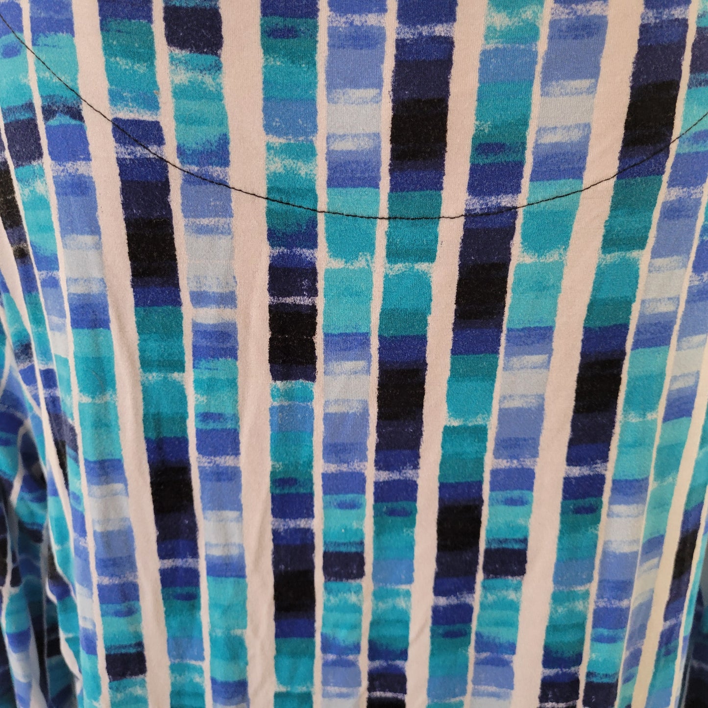 Ruby Rd. Women's XL Top Blue Watercolor Geometric Ruched Beaded GEO295E