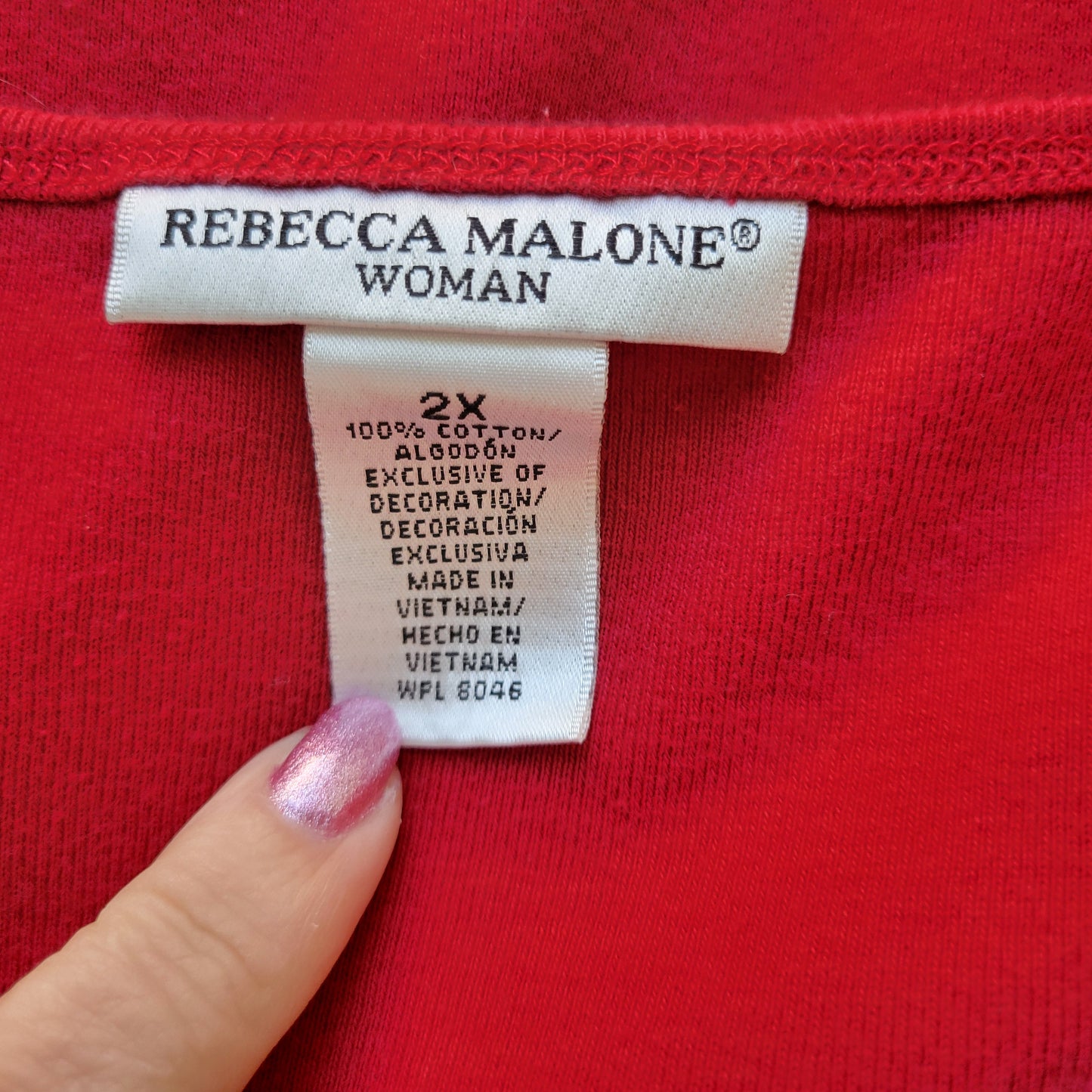 Rebecca Malone Womens 2X Plus Tee Red 100% Cotton Embroidered Stars RED75E