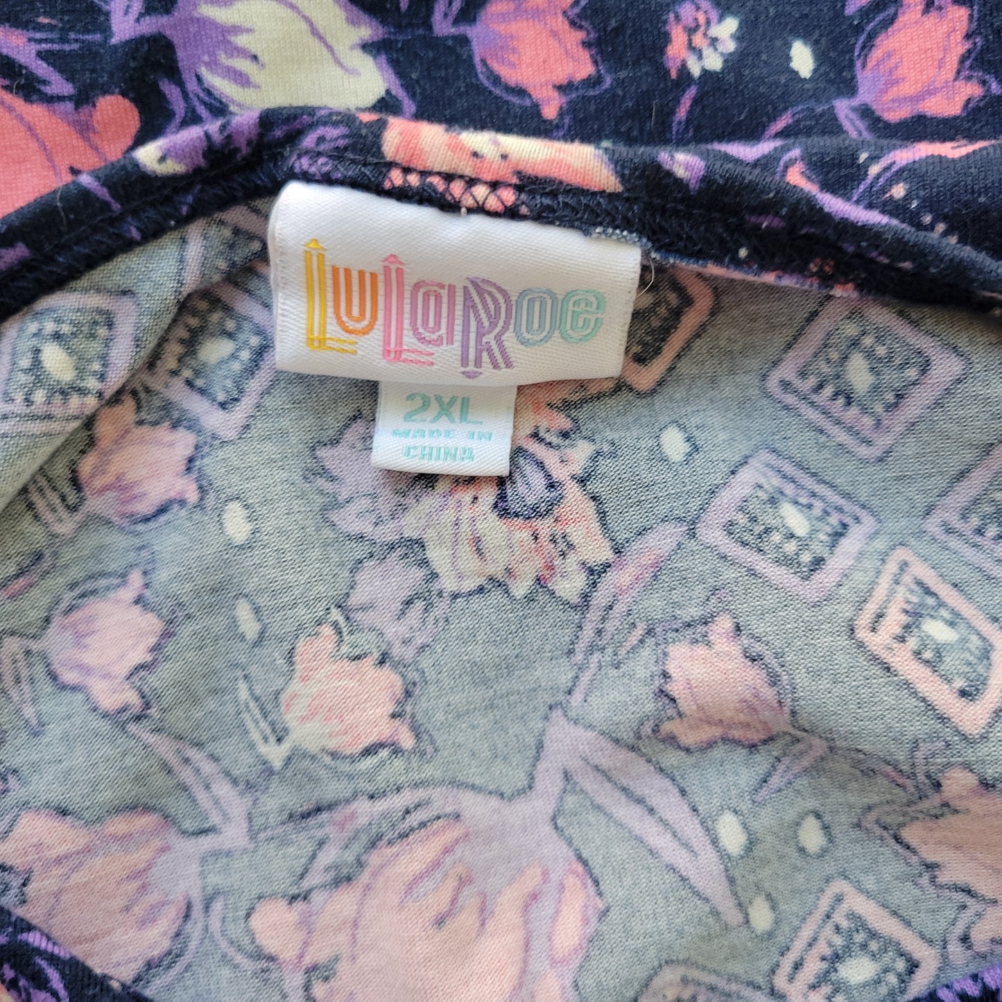 LuLaRoe Womens 2XL Plus Tunic T-Shirt Blue Pink Floral Asymmetric FLO217E