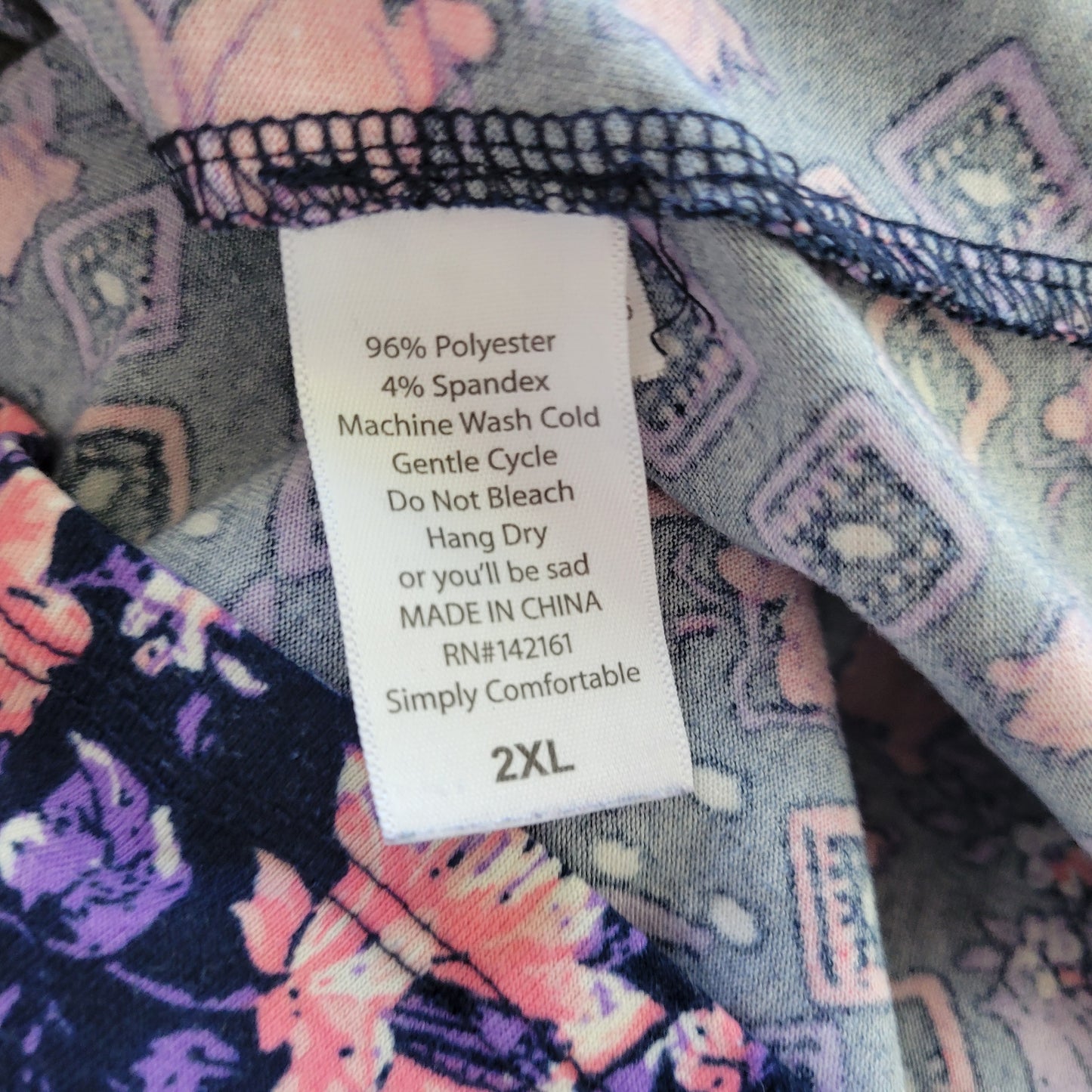 LuLaRoe Womens 2XL Plus Tunic T-Shirt Blue Pink Floral Asymmetric FLO217E