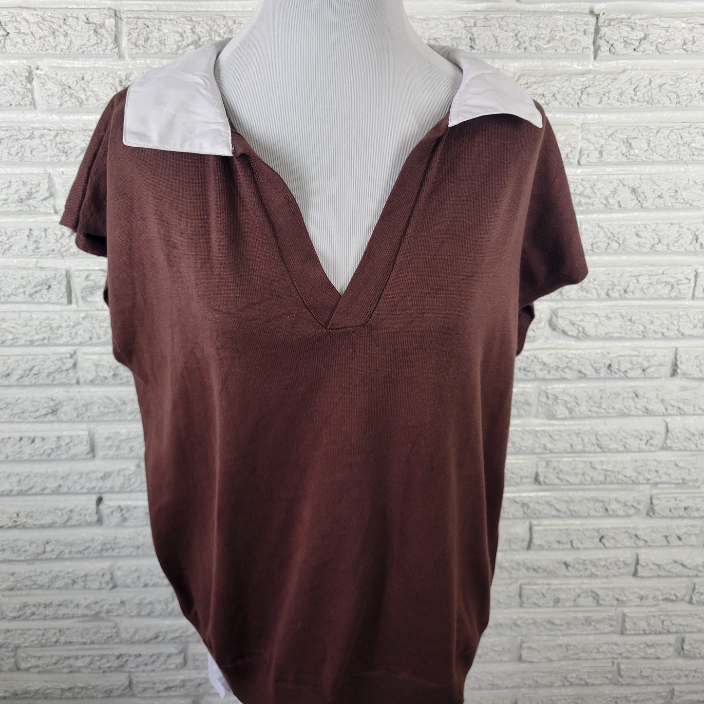 Ashley Stewart Womens 18/20 Plus Sleeveless Knit Blouse Brown Collared BRO41E