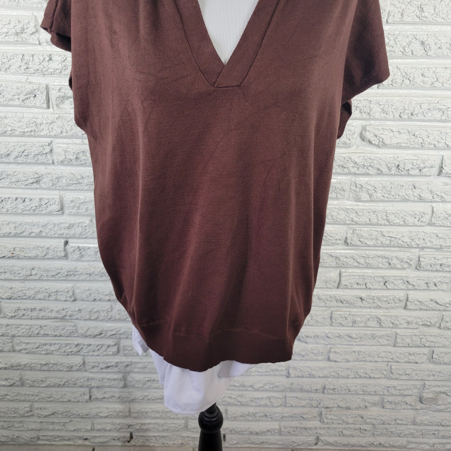Ashley Stewart Womens 18/20 Plus Sleeveless Knit Blouse Brown Collared BRO41E