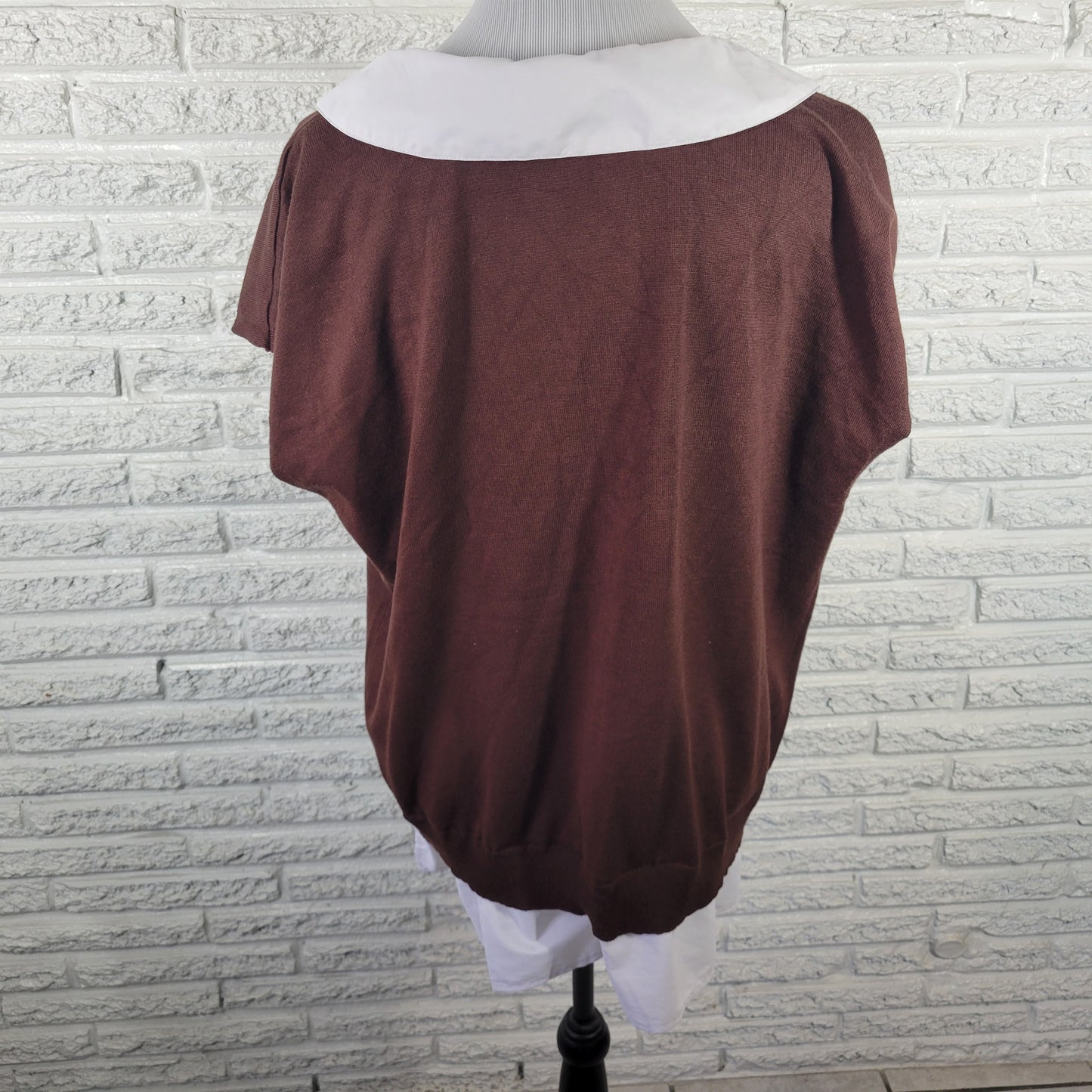 Ashley Stewart Womens 18/20 Plus Sleeveless Knit Blouse Brown Collared BRO41E
