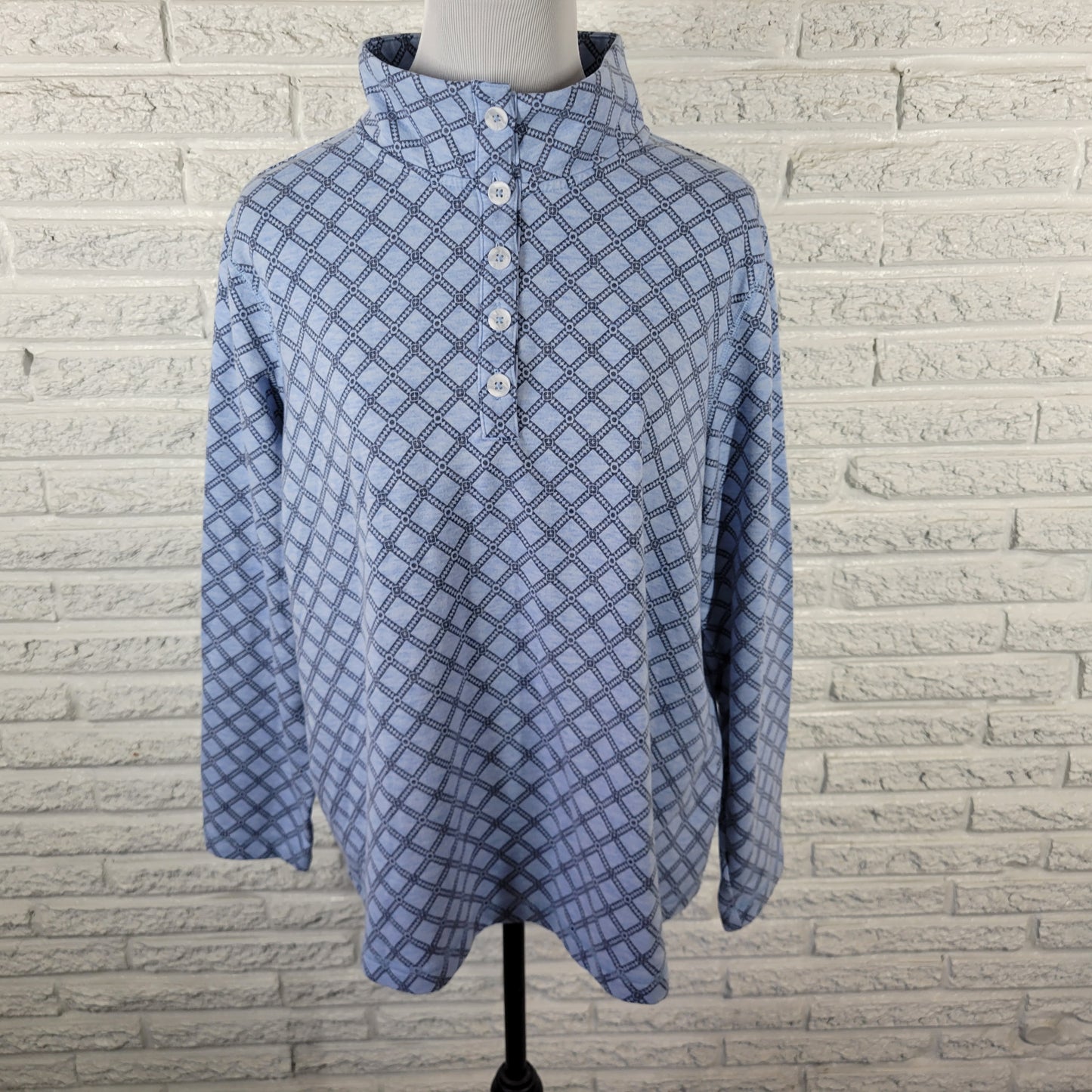 Croft & Barrow Womens XXL Blue Geometric Long Sleeve Button Up Blouse GEO239E