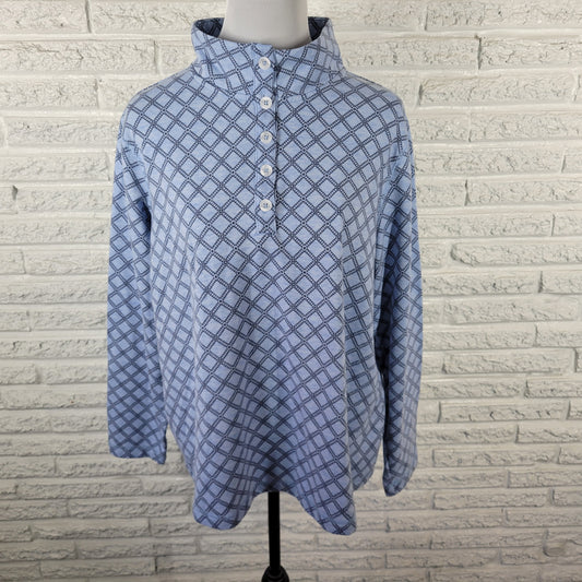 Croft & Barrow Womens XXL Blue Geometric Long Sleeve Button Up Blouse GEO239E