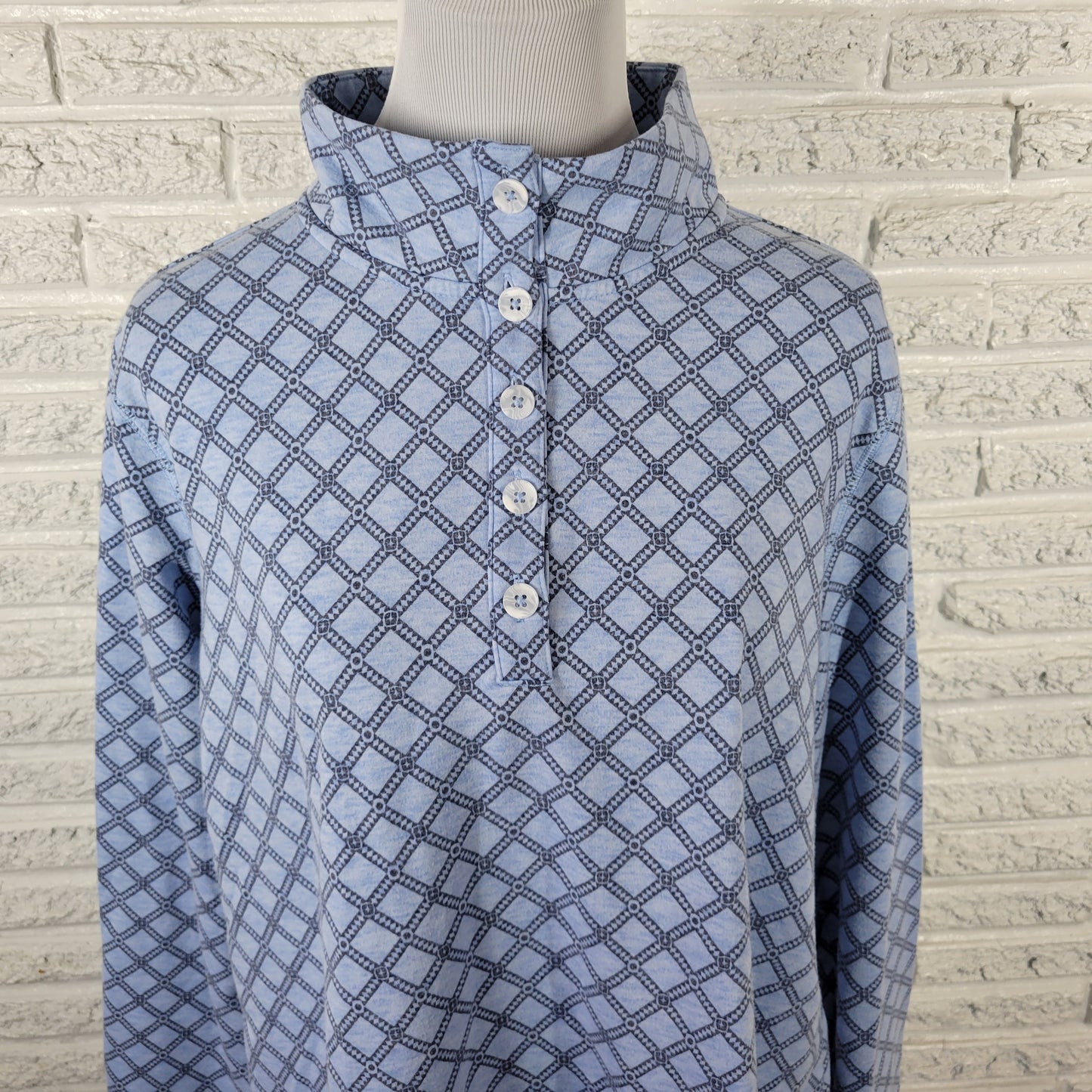 Croft & Barrow Womens XXL Blue Geometric Long Sleeve Button Up Blouse GEO239E