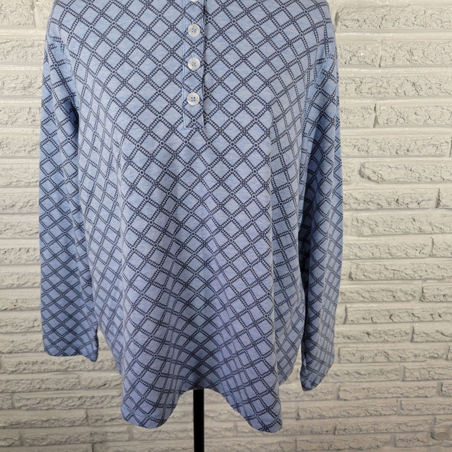 Croft & Barrow Womens XXL Blue Geometric Long Sleeve Button Up Blouse GEO239E