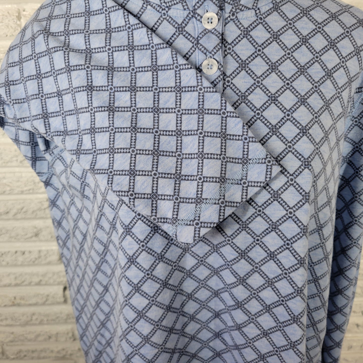 Croft & Barrow Womens XXL Blue Geometric Long Sleeve Button Up Blouse GEO239E