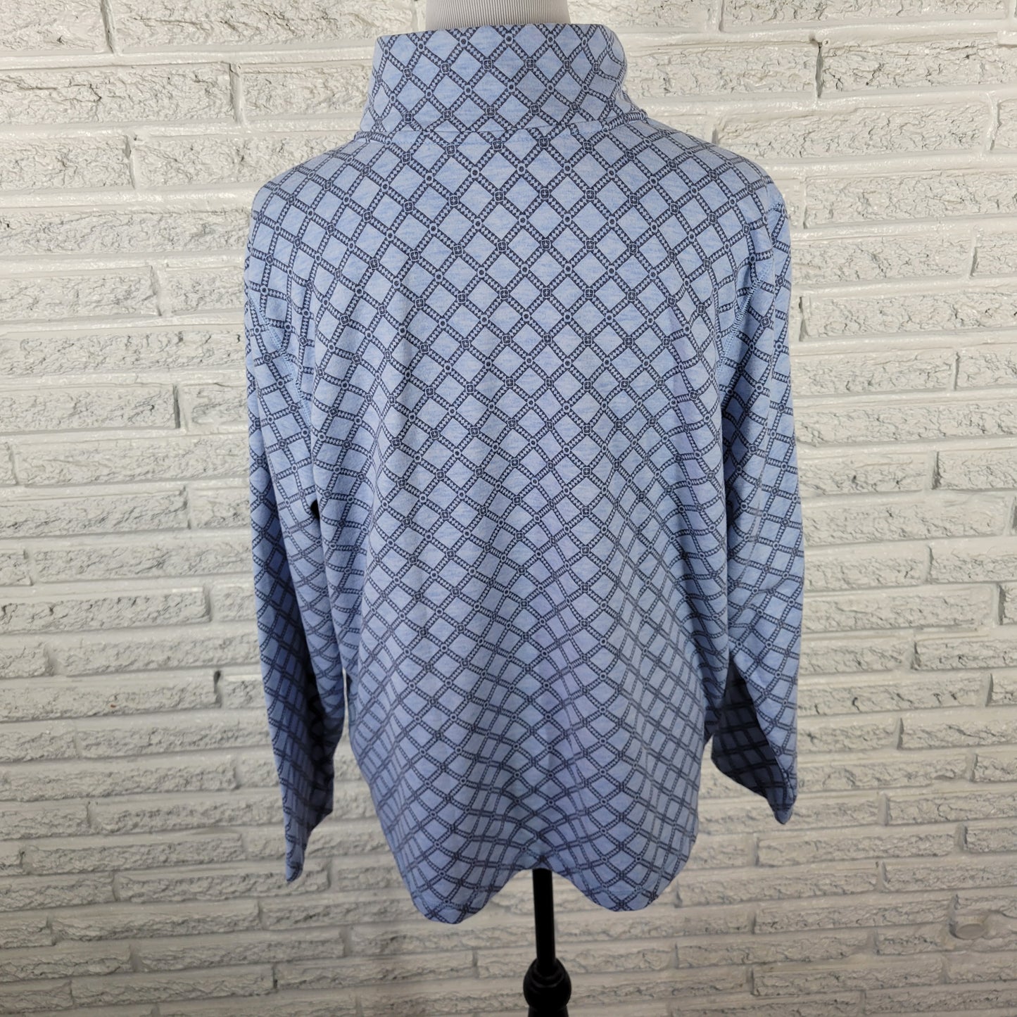Croft & Barrow Womens XXL Blue Geometric Long Sleeve Button Up Blouse GEO239E