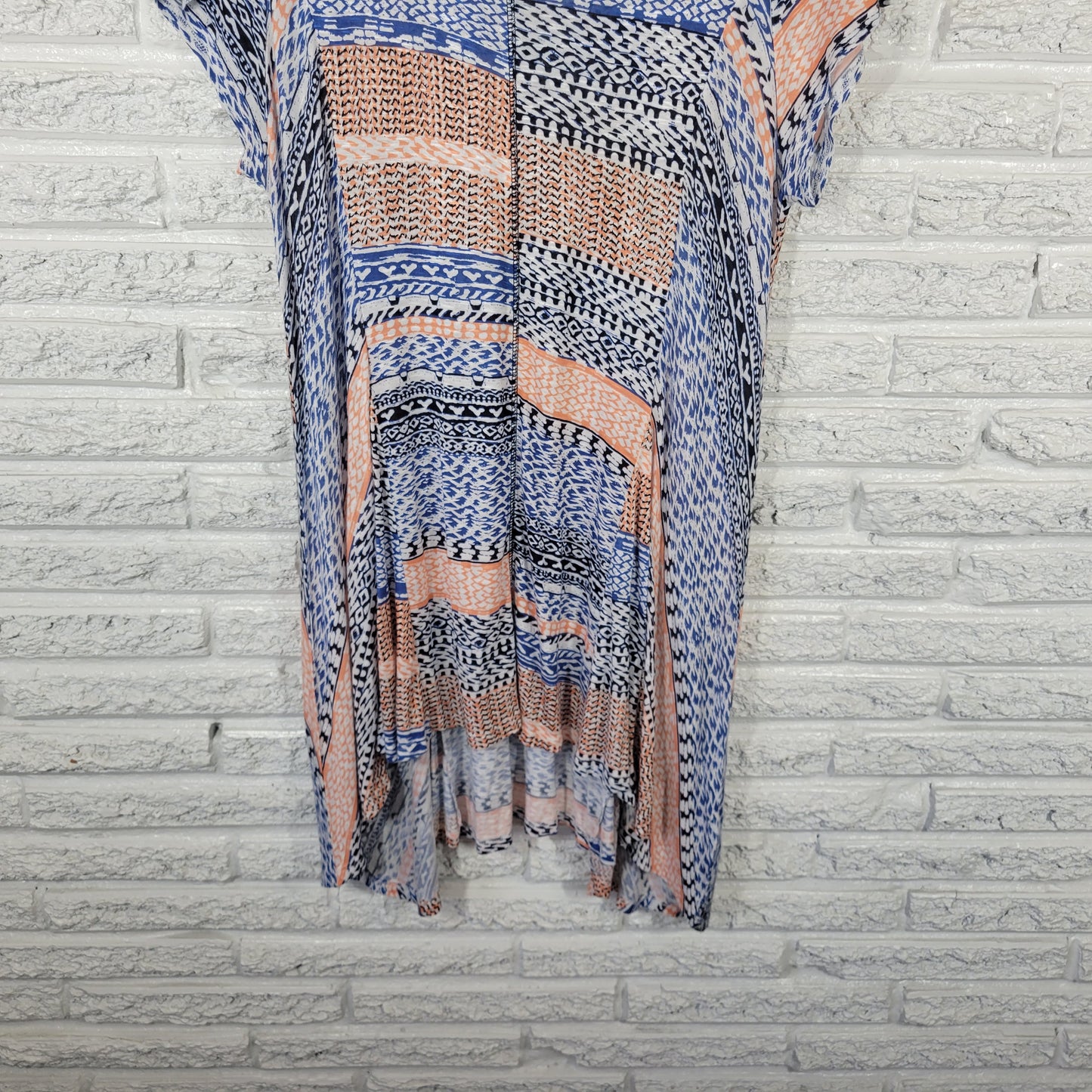Style & Co Tunic/Dress XL Blue Orange Geometric V-Neck High-Low GEO80E