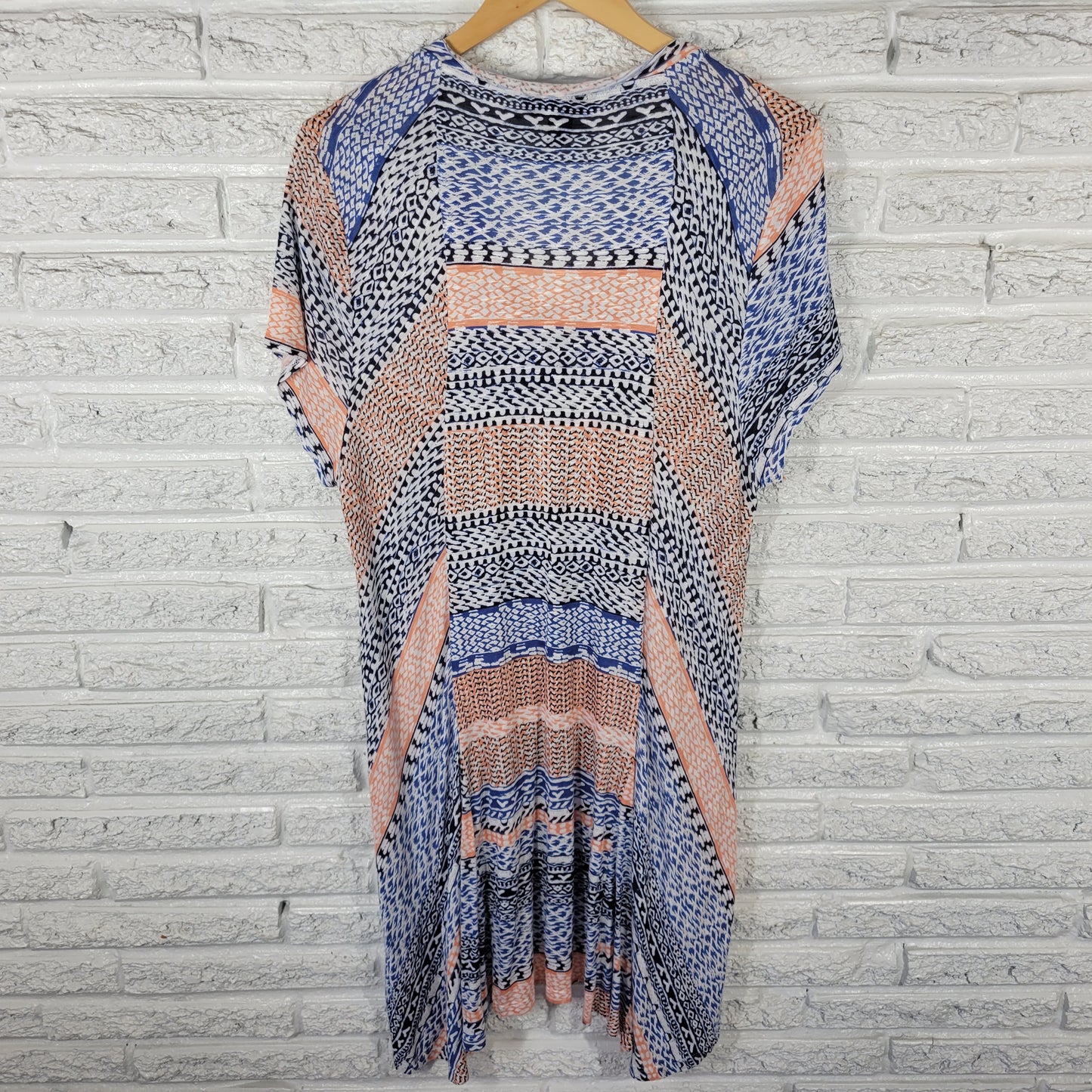 Style & Co Tunic/Dress XL Blue Orange Geometric V-Neck High-Low GEO80E