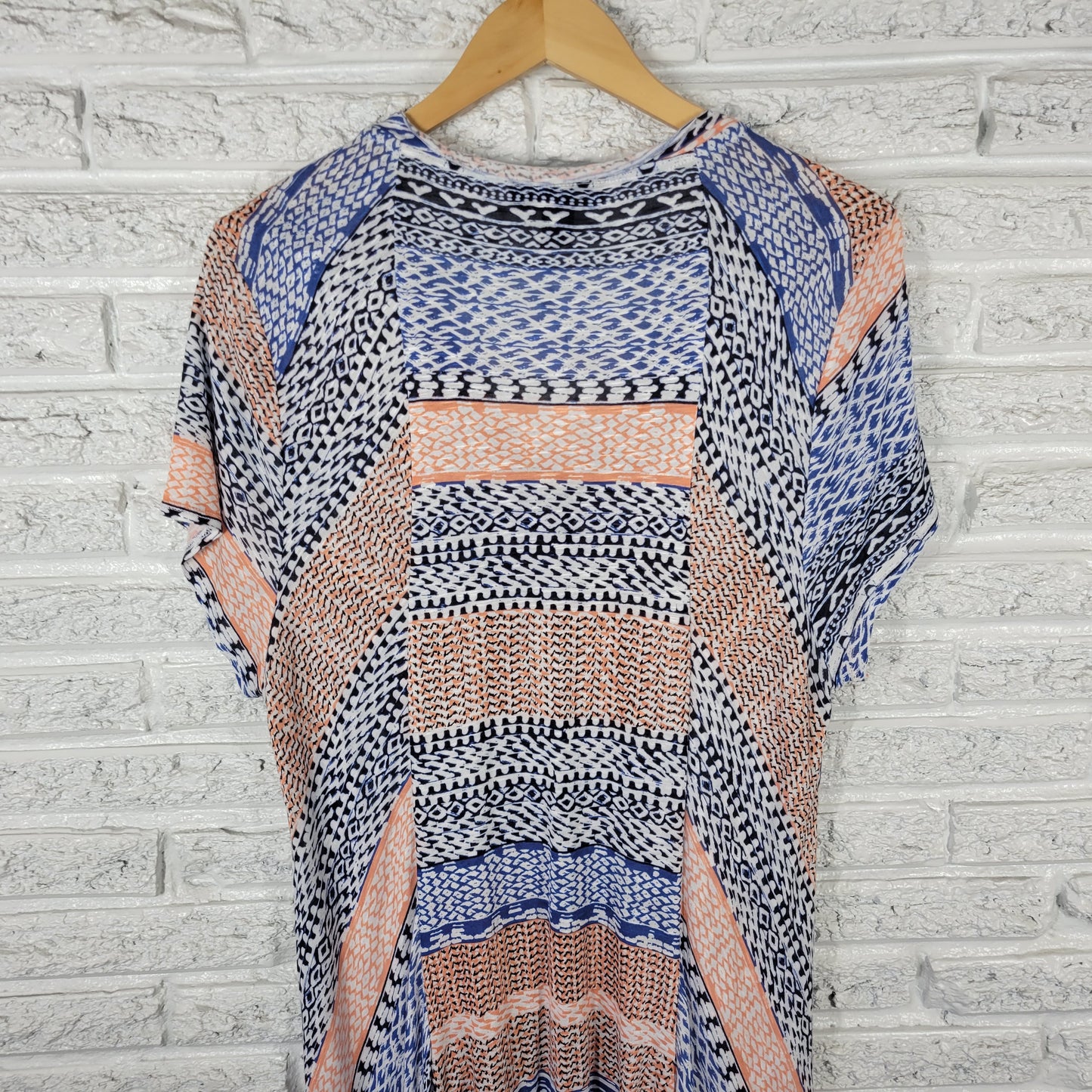 Style & Co Tunic/Dress XL Blue Orange Geometric V-Neck High-Low GEO80E