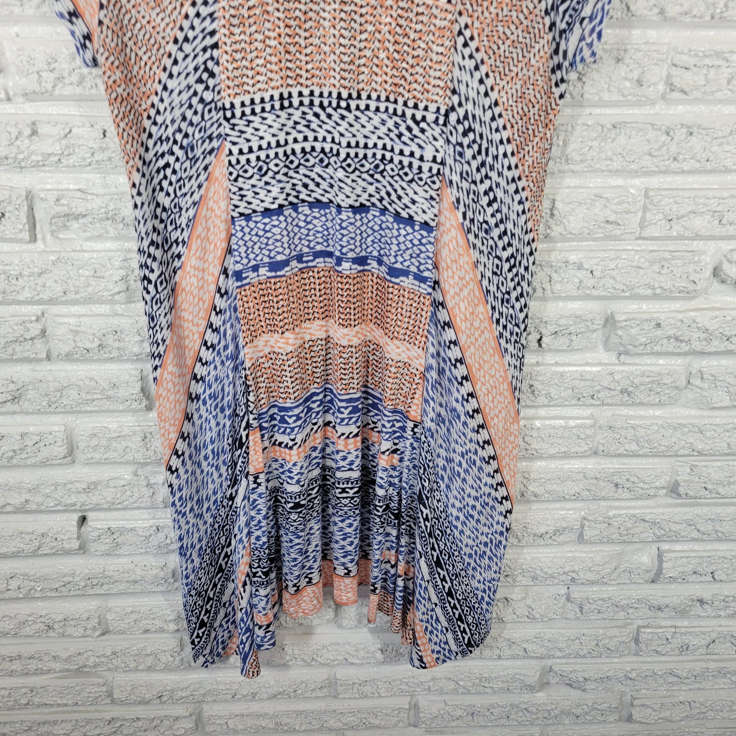 Style & Co Tunic/Dress XL Blue Orange Geometric V-Neck High-Low GEO80E