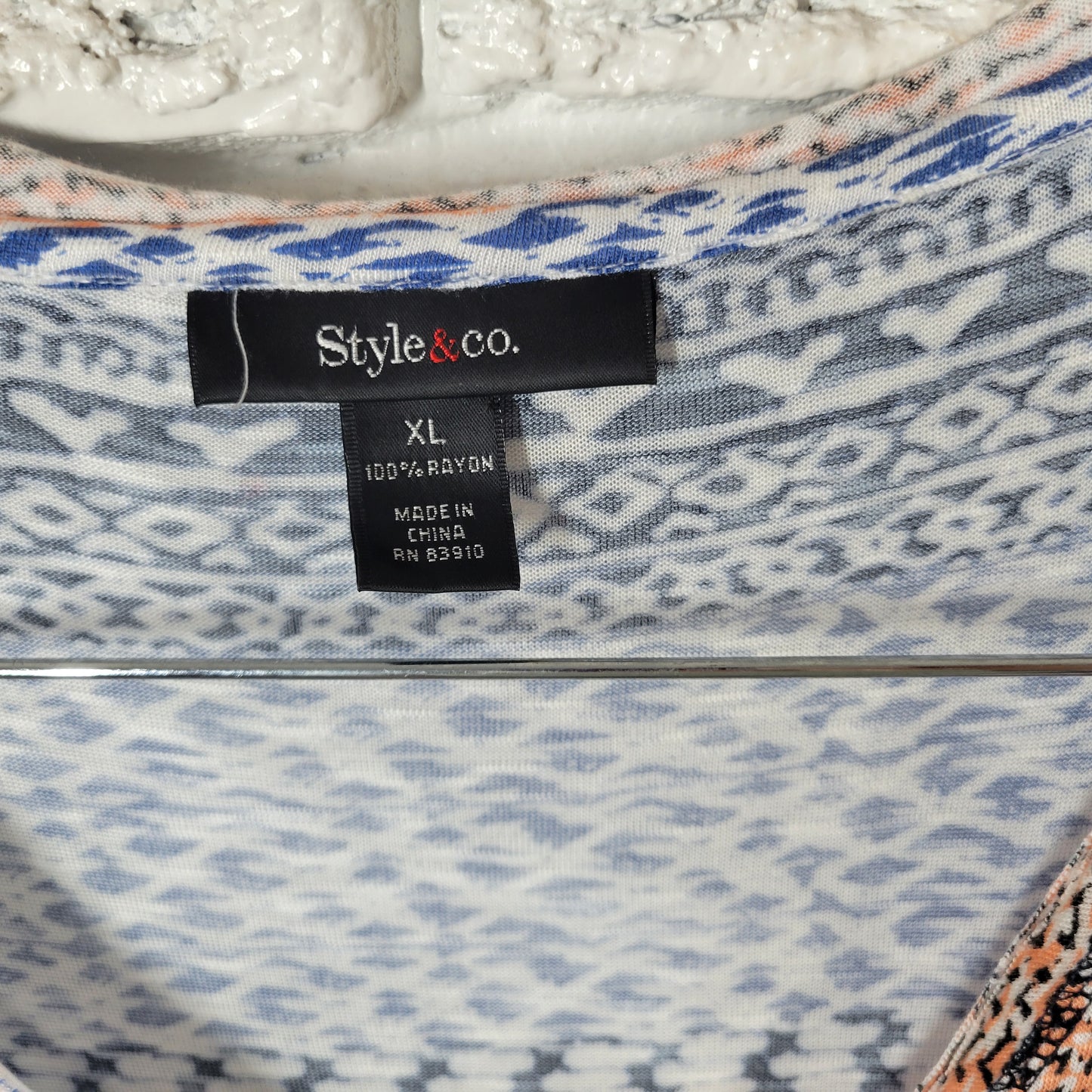 Style & Co Tunic/Dress XL Blue Orange Geometric V-Neck High-Low GEO80E