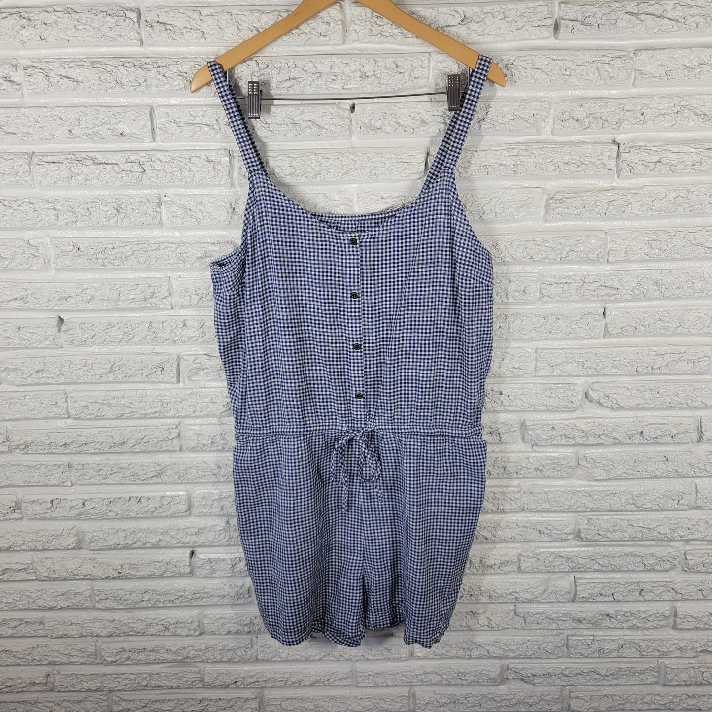 Old Navy Women’s XL Romper Blue White Gingham Check Cotton Sleeveless PLA1XE