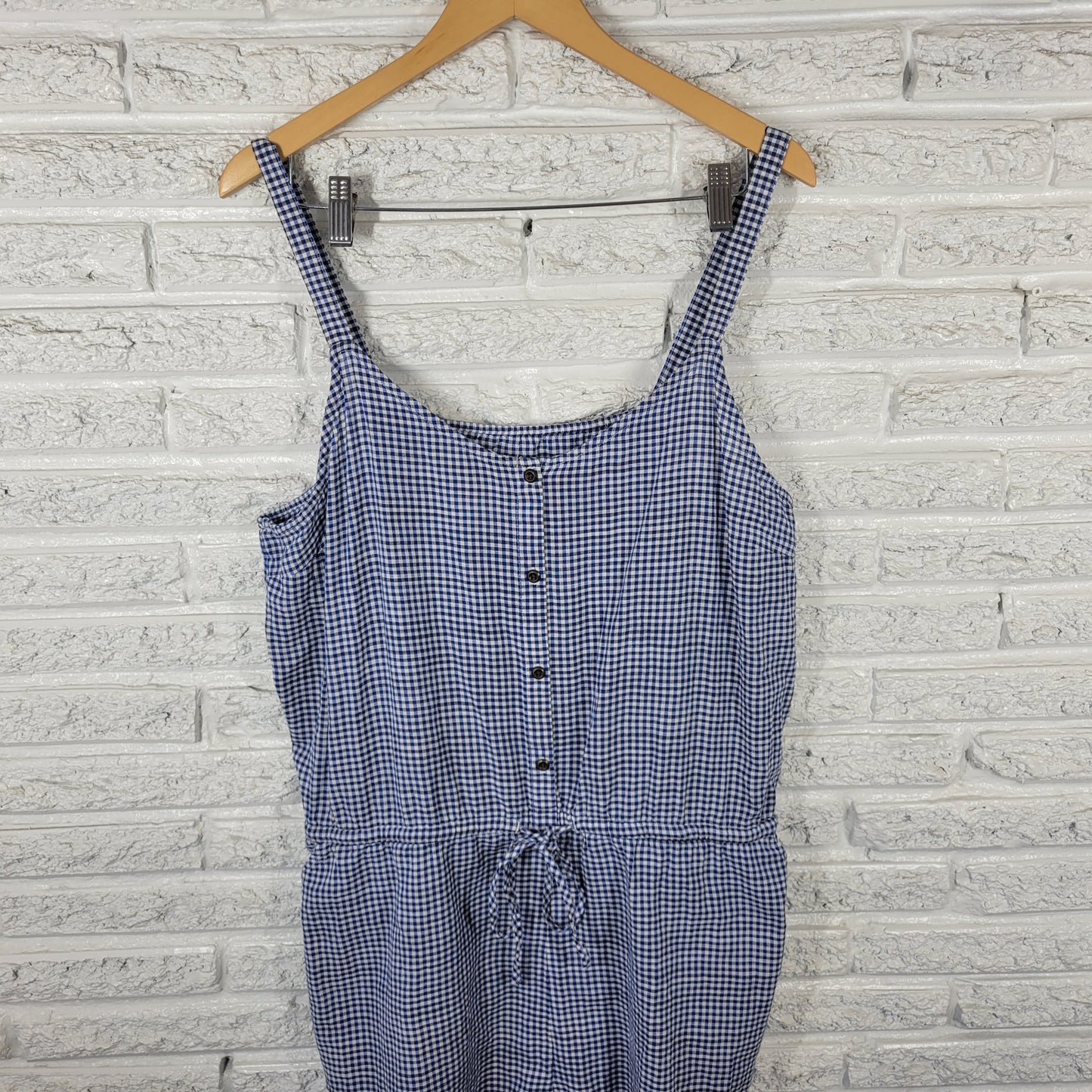 Old Navy Women’s XL Romper Blue White Gingham Check Cotton Sleeveless PLA1XE
