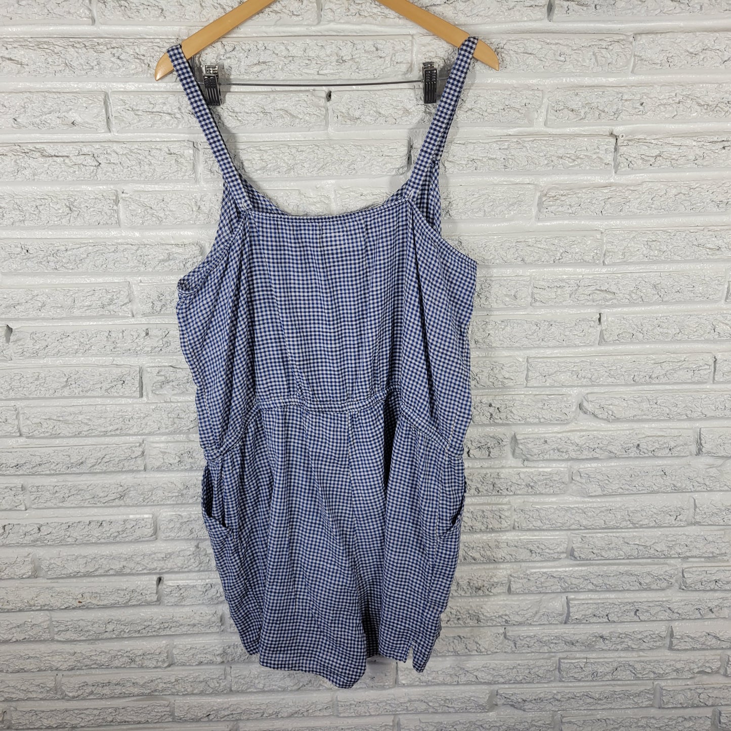 Old Navy Women’s XL Romper Blue White Gingham Check Cotton Sleeveless PLA1XE