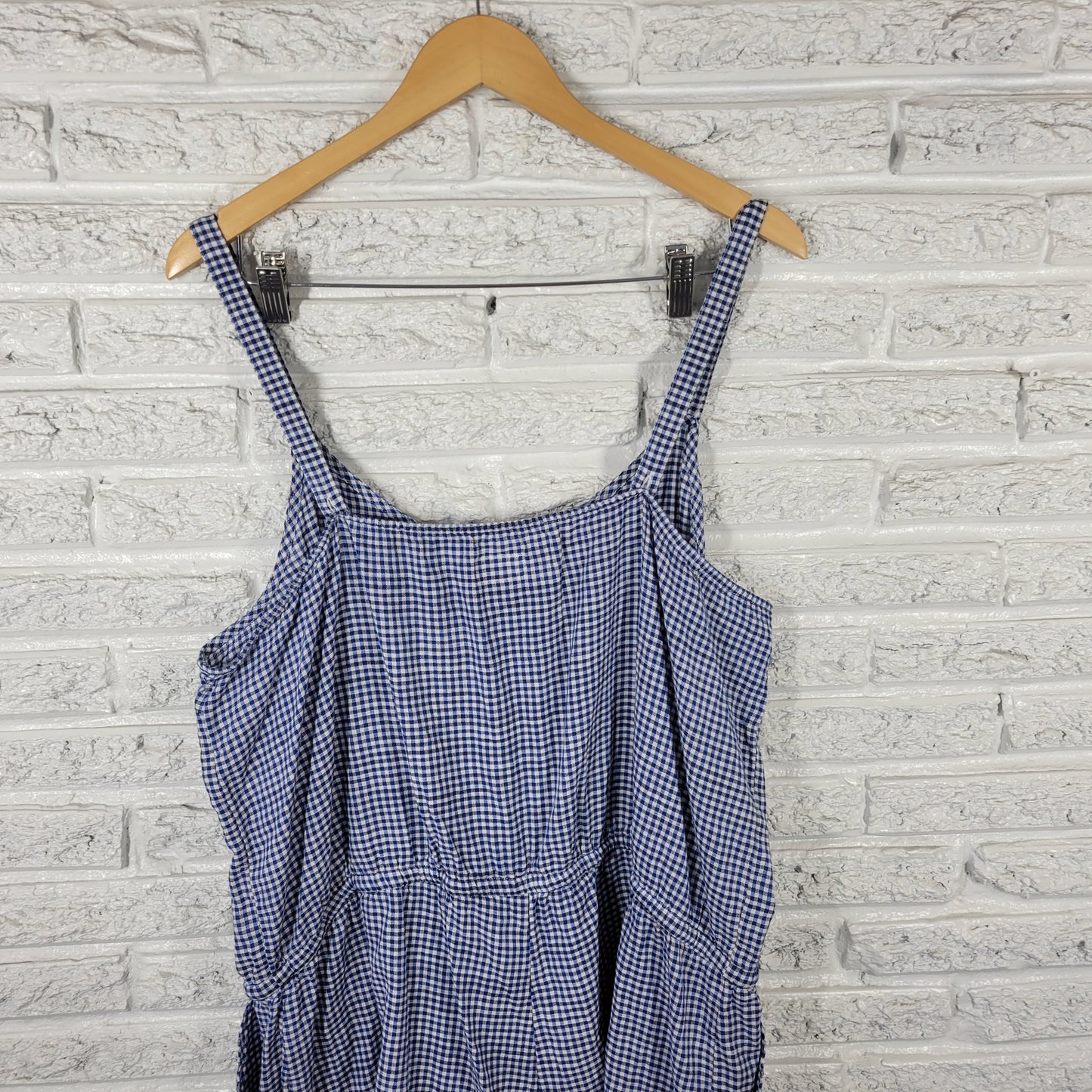 Old Navy Women’s XL Romper Blue White Gingham Check Cotton Sleeveless PLA1XE