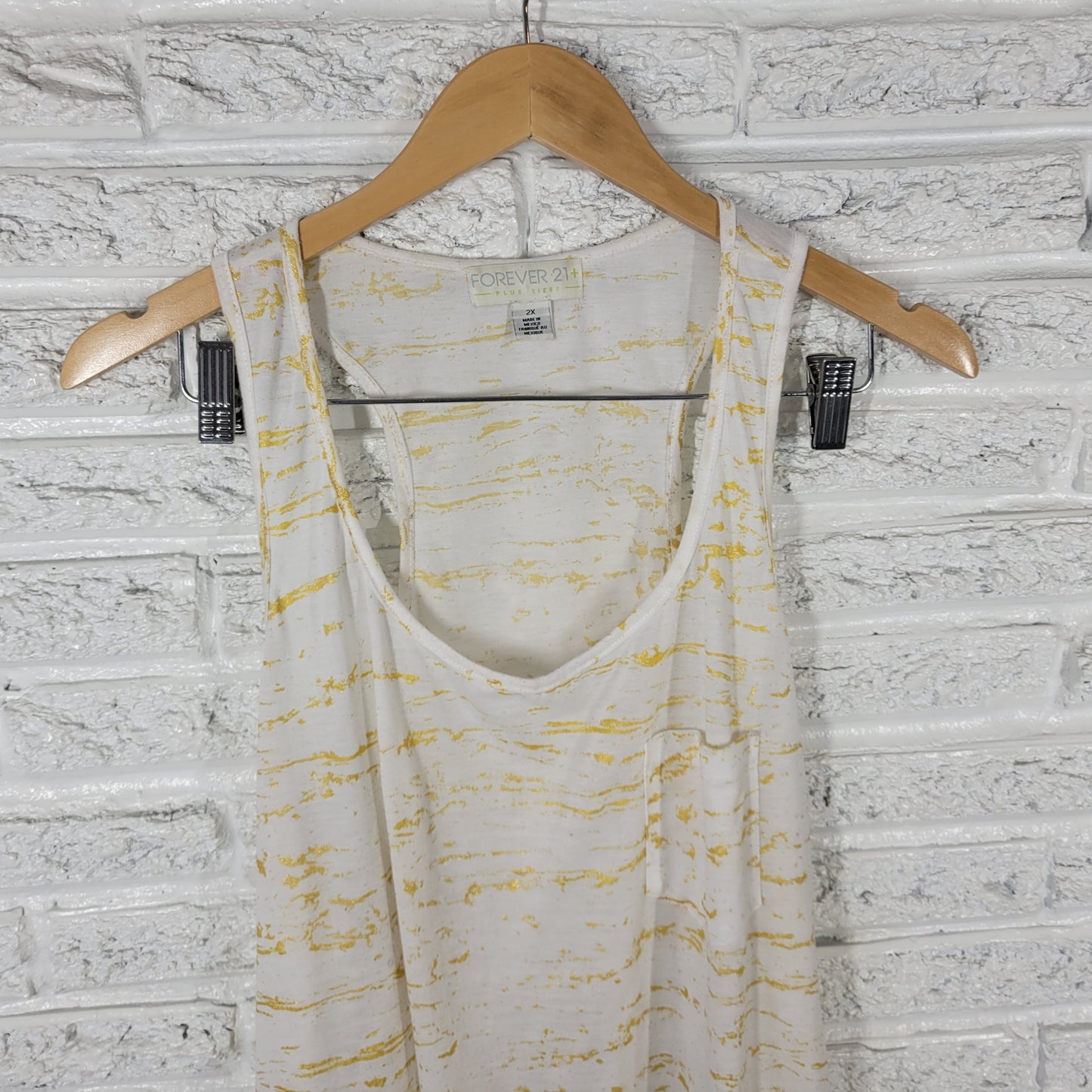 Forever 21 Women’s 2X Tank Top Gold Metallic Splatter Racerback WAT12E