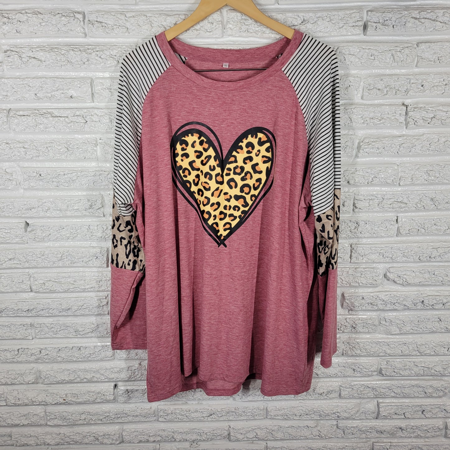 Women’s 3XL Tee Heart Valentine’s Day Long Sleeve Raglan Crew Neck A23E