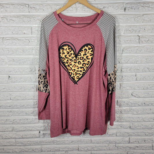 Women’s 3XL Tee Heart Valentine’s Day Long Sleeve Raglan Crew Neck A23E