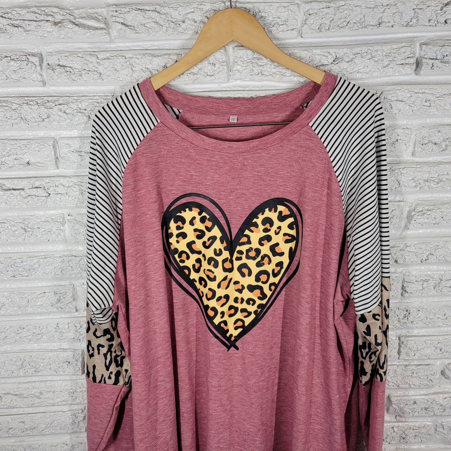Women’s 3XL Tee Heart Valentine’s Day Long Sleeve Raglan Crew Neck A23E