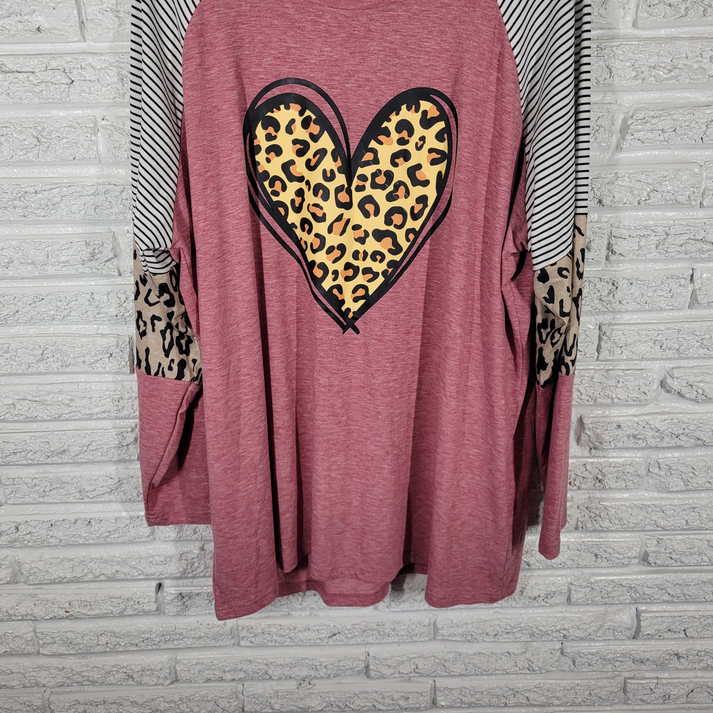 Women’s 3XL Tee Heart Valentine’s Day Long Sleeve Raglan Crew Neck A23E