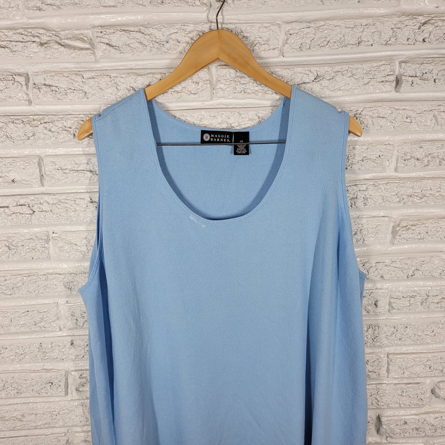 Maggie Barnes Women’s 2X Tank Top Blue Sleeveless Plus Size 22/24W Knit BLU89E