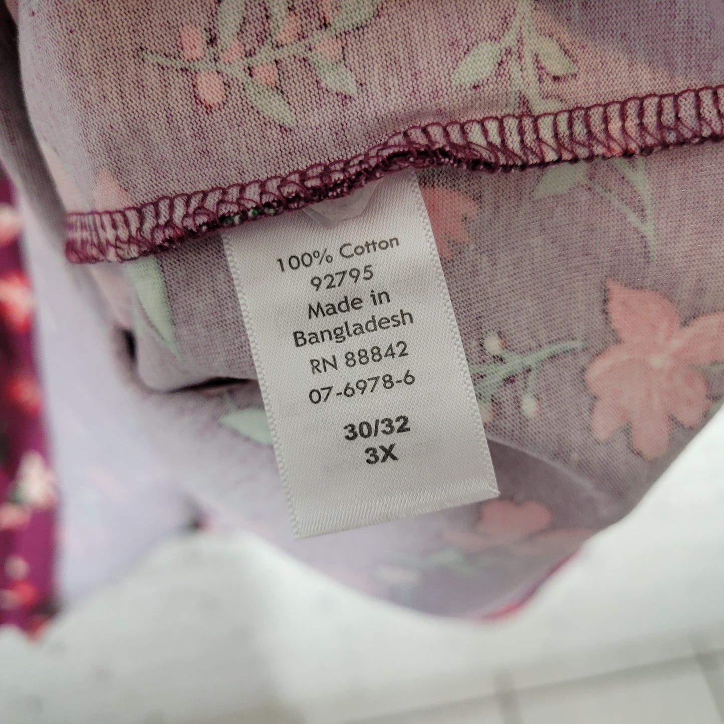 Woman Within 3X Tunic Women’s Burgundy Red Floral 100% Cotton 3/4 Sleeve FLO178E