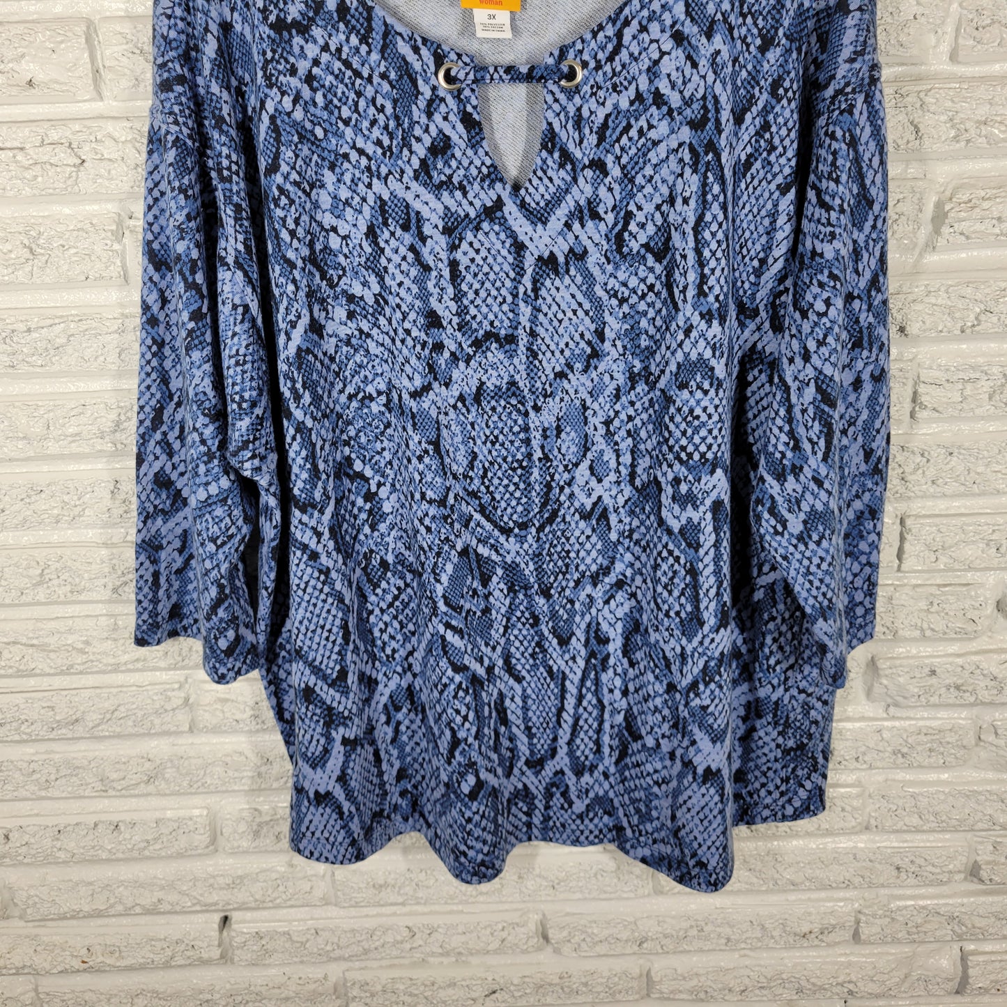 Ruby Rd Women’s 3X Top Blue Animal Print Keyhole Neck 3/4 Sleeve Knit ANI30E