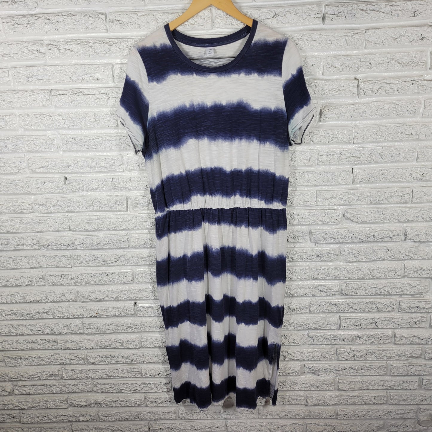 Old Navy Blue White Tie Dye T-Shirt Dress Midi 100% Cotton XL C18E