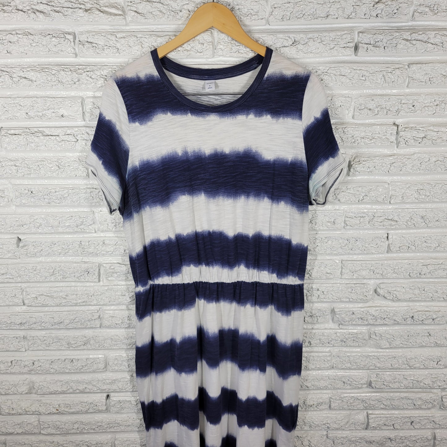 Old Navy Blue White Tie Dye T-Shirt Dress Midi 100% Cotton XL C18E