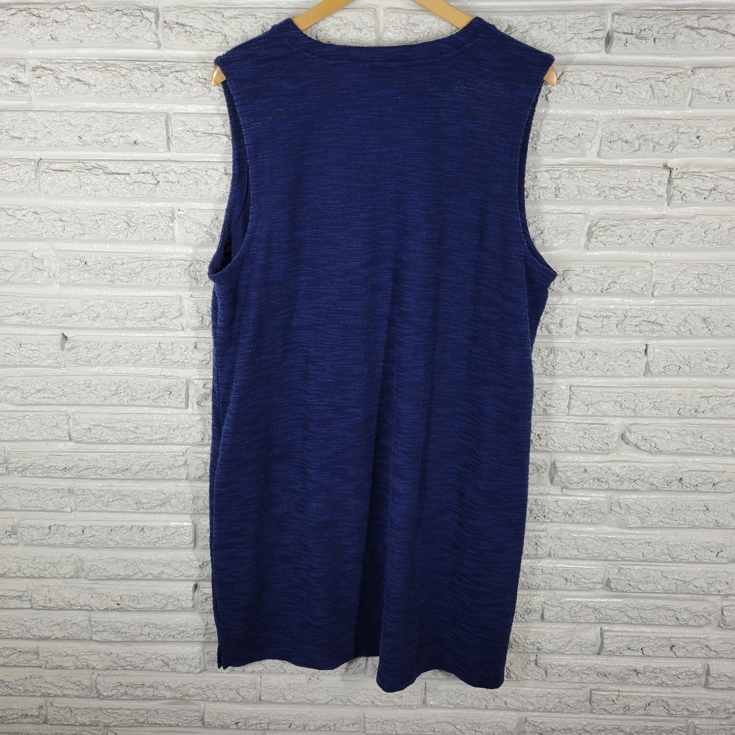 Liz Claiborne P2XL Dress Blue V-Neck Sleeveless Textured Knit Side Slit BLU76E