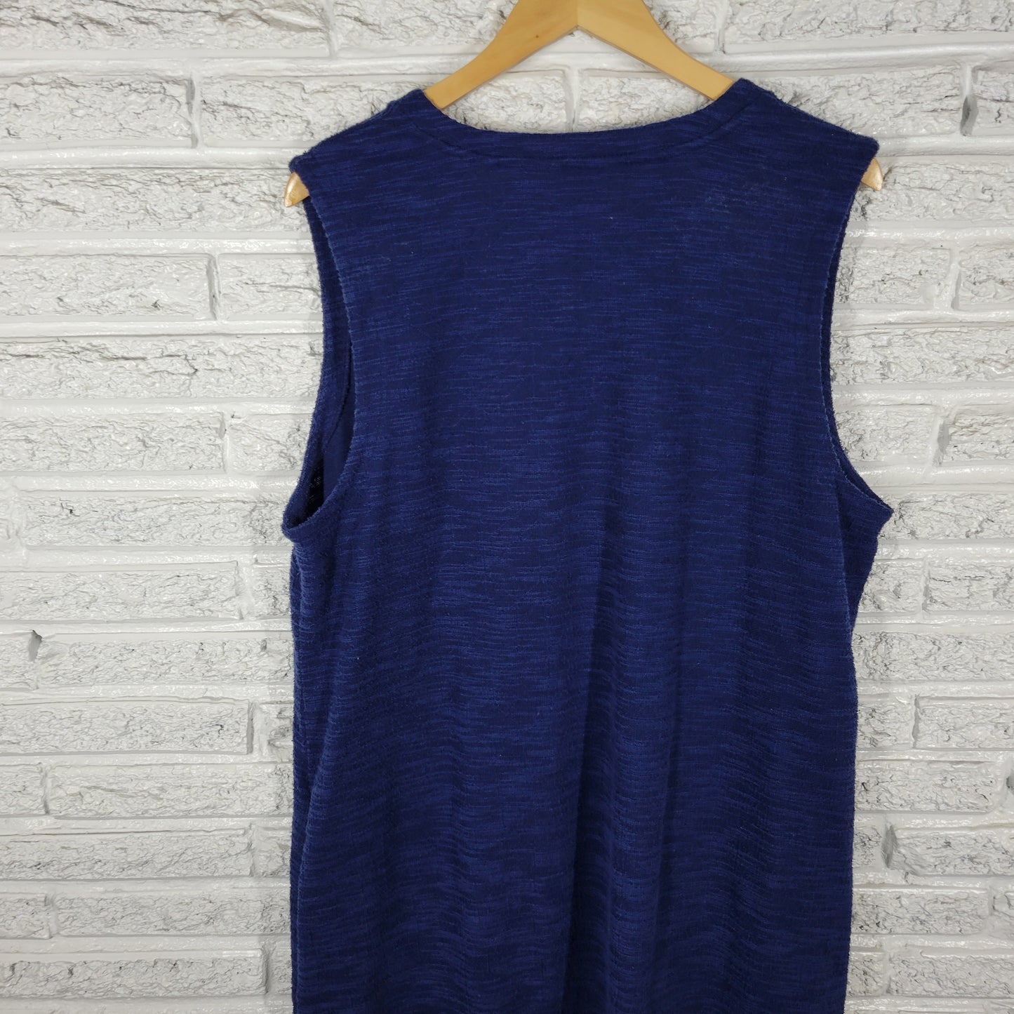 Liz Claiborne P2XL Dress Blue V-Neck Sleeveless Textured Knit Side Slit BLU76E