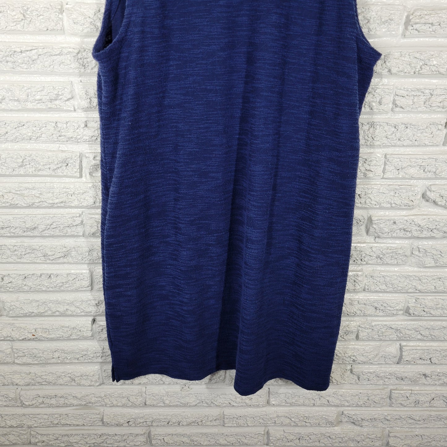 Liz Claiborne P2XL Dress Blue V-Neck Sleeveless Textured Knit Side Slit BLU76E