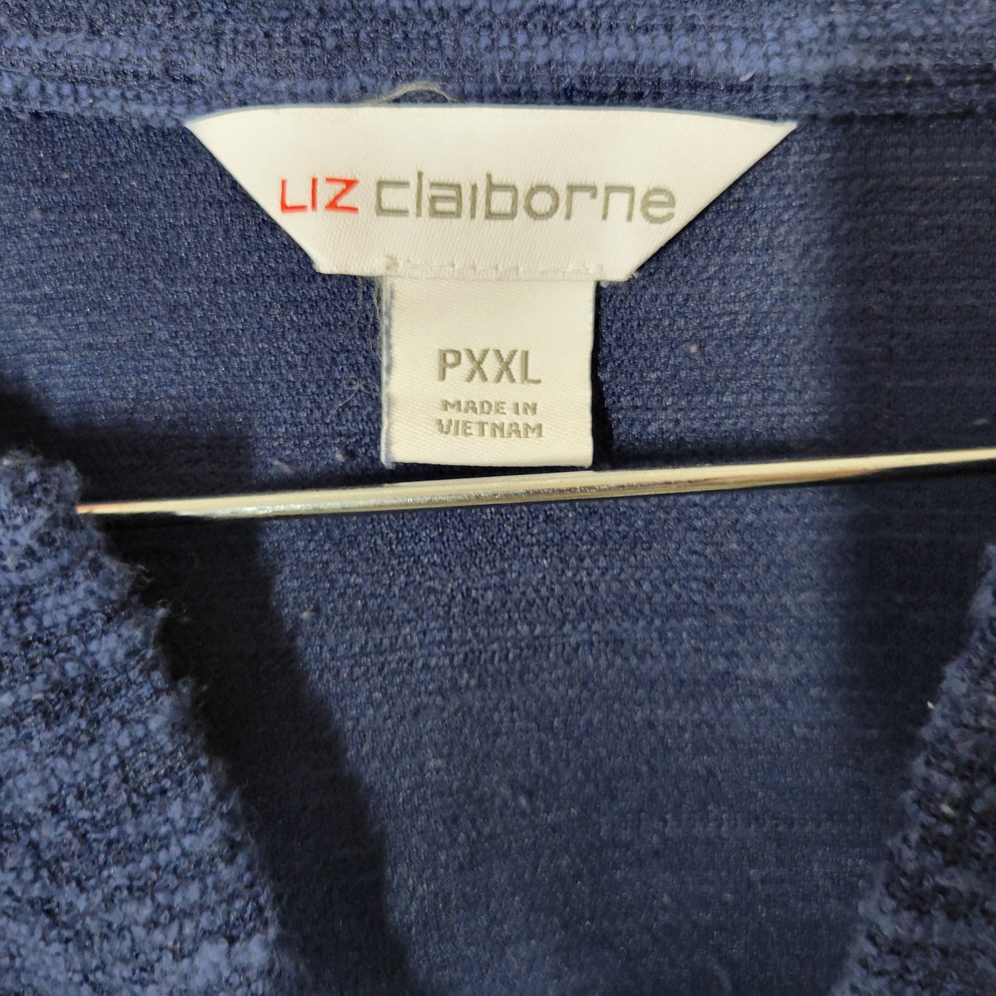 Liz Claiborne P2XL Dress Blue V-Neck Sleeveless Textured Knit Side Slit BLU76E