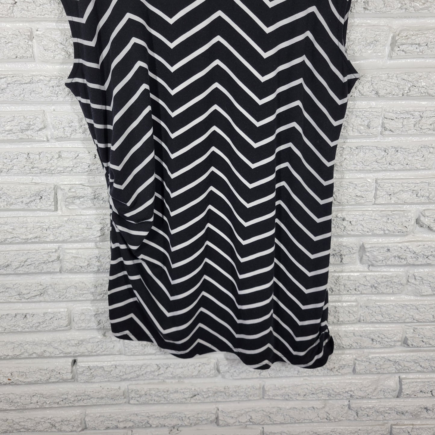 CJ Banks 1X Tunic Sleeveless Black White Striped Ruched Round Neck Plus STR2E