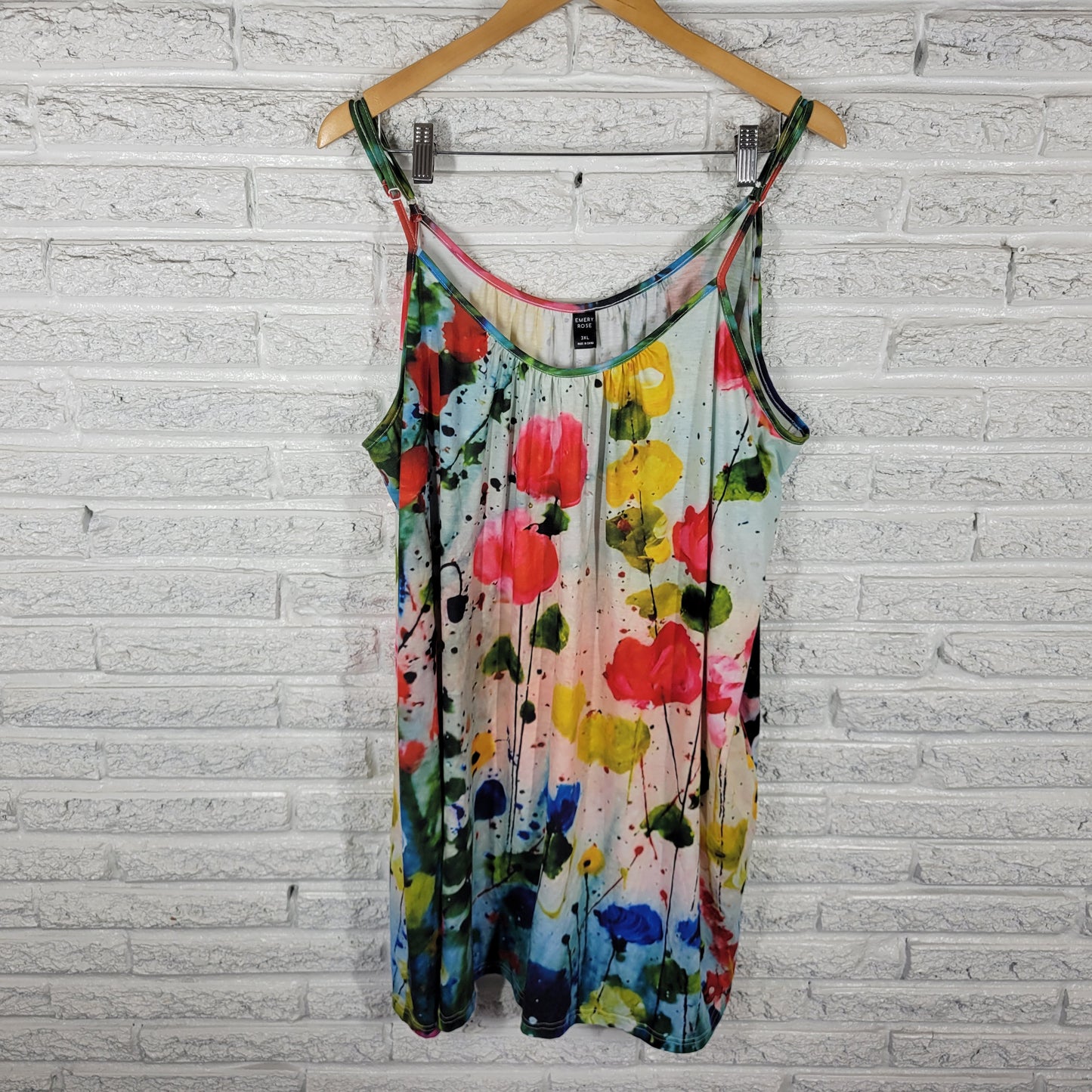 Emery Rose Women's 3XL Romper Multicolor Watercolor Plus Size Pockets WAT68E
