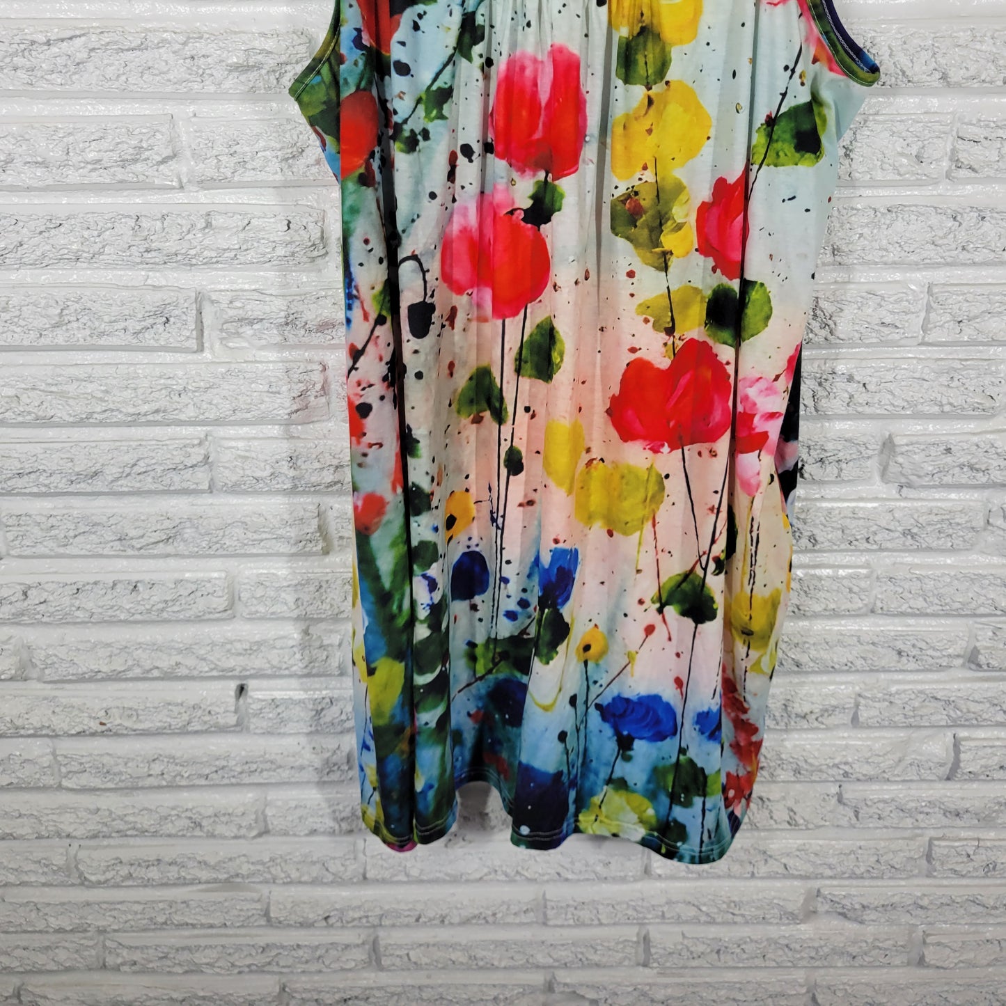 Emery Rose Women's 3XL Romper Multicolor Watercolor Plus Size Pockets WAT68E