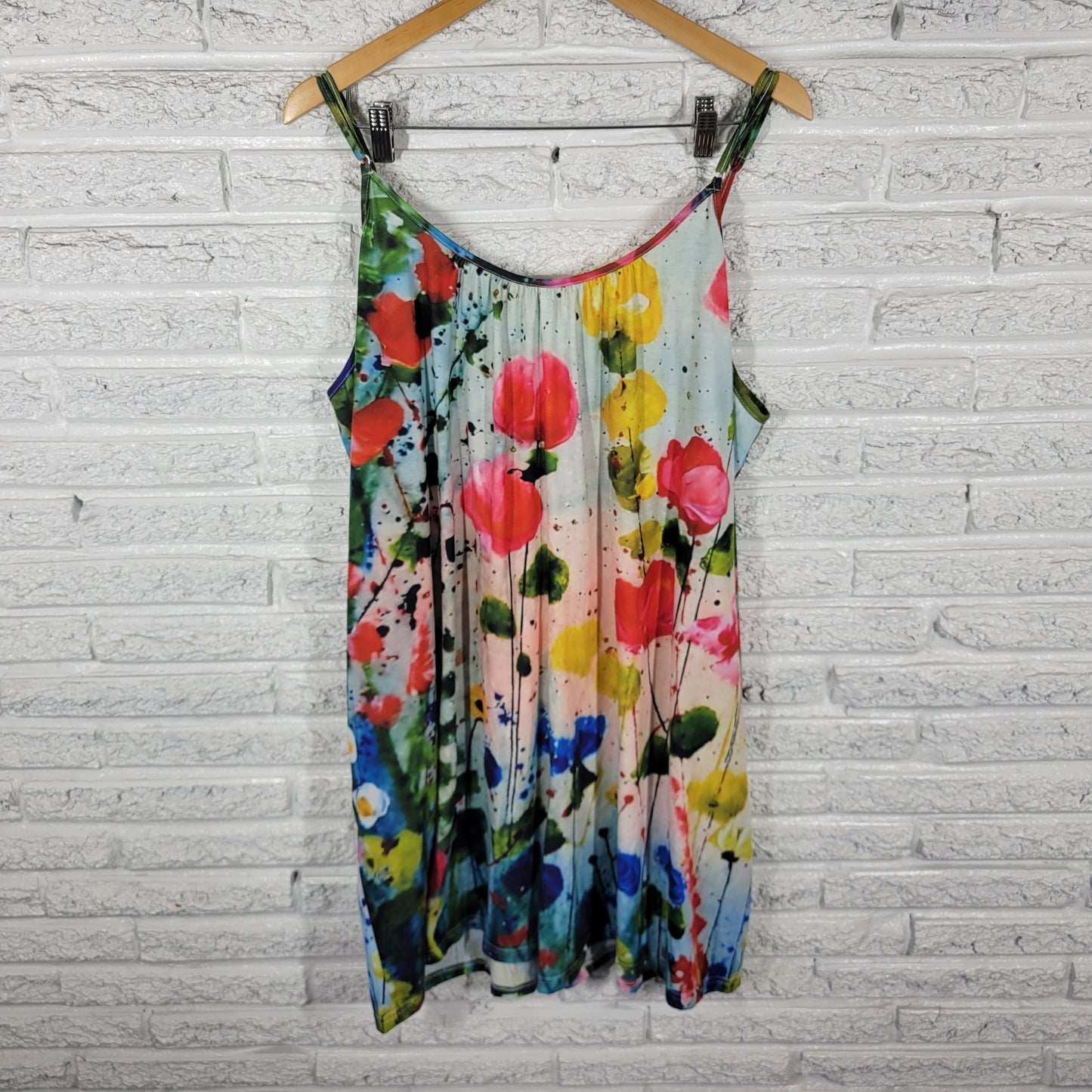 Emery Rose Women's 3XL Romper Multicolor Watercolor Plus Size Pockets WAT68E