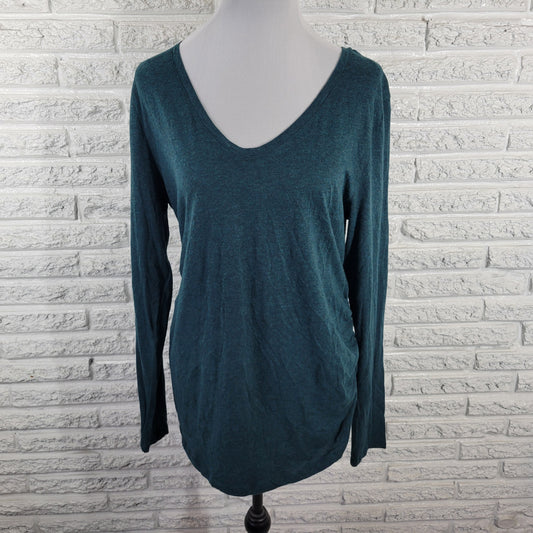 Ingrid & Isabel XL Maternity Tee Tunic Green Ruched Long Sleeve Scoop Neck GRE58