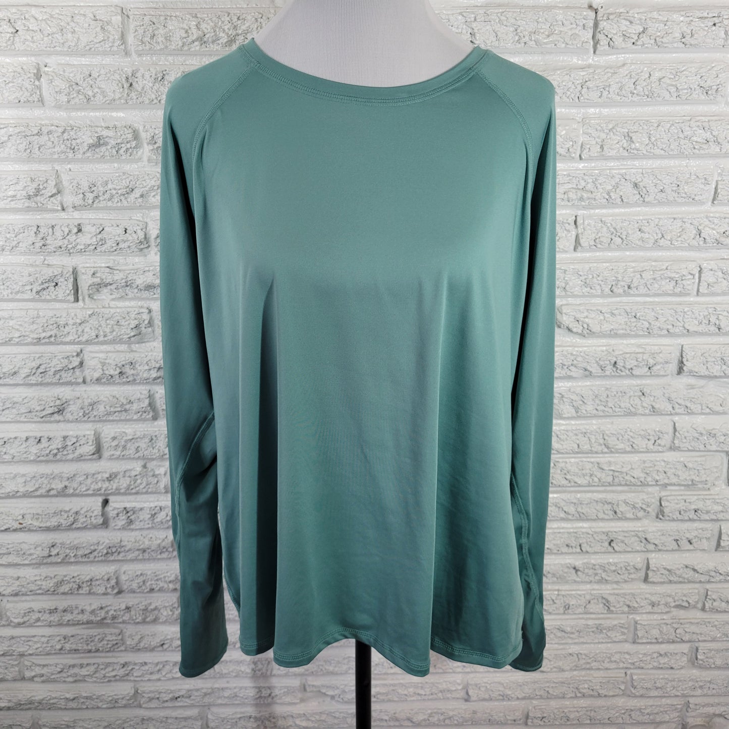 Tek Gear Women’s XXL Tee Green Thumb Holes Pullover Stretch T-Shirt GRE57E