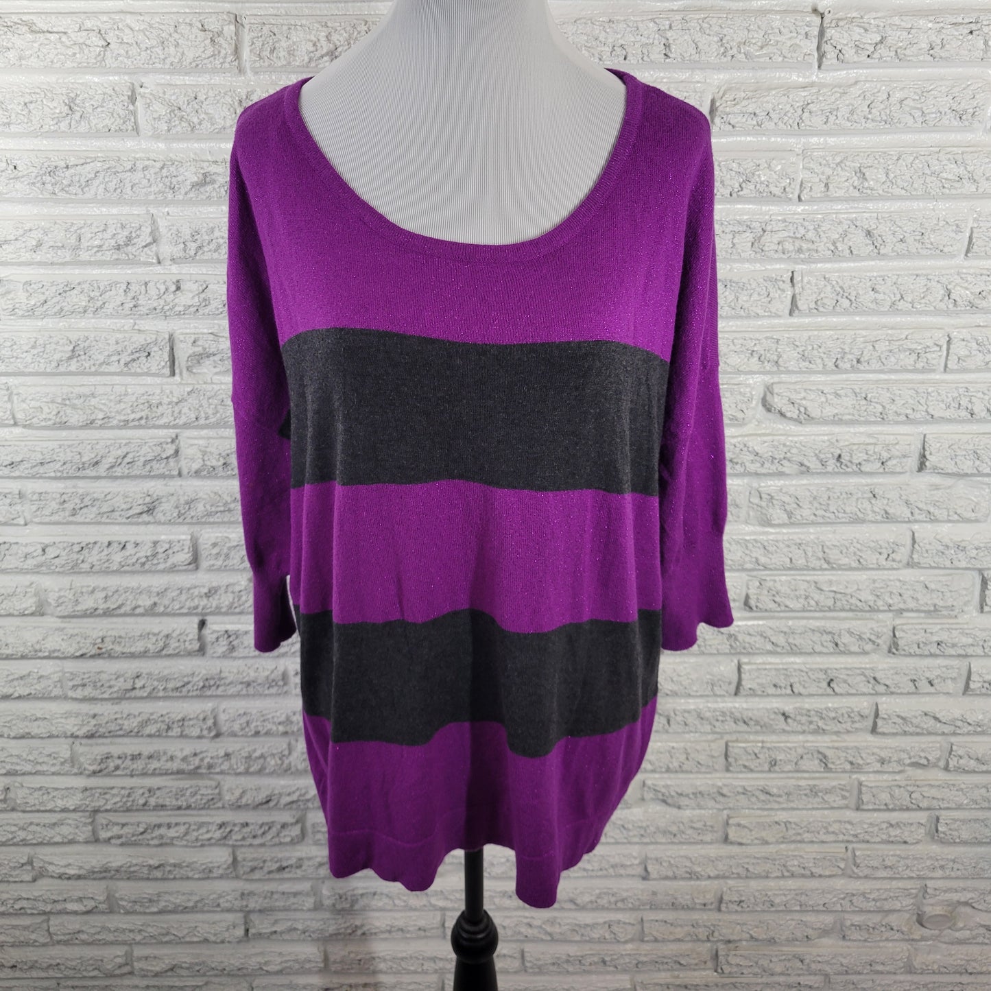 Rock & Republic Women’s XL Sweater Purple Black Metallic 3/4 Sleeve STR209E