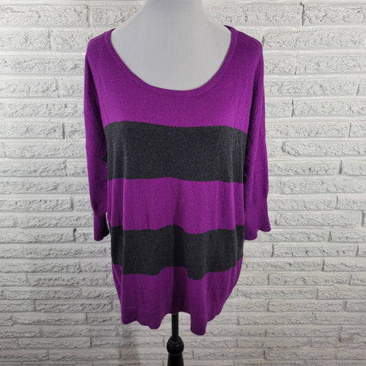 Rock & Republic Women’s XL Sweater Purple Black Metallic 3/4 Sleeve STR209E