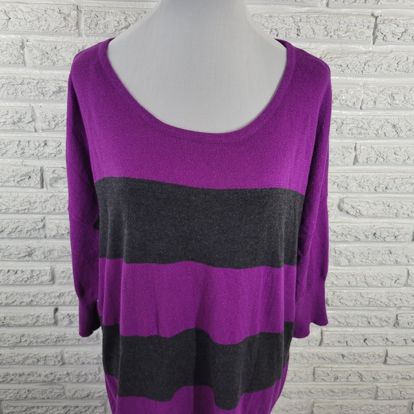Rock & Republic Women’s XL Sweater Purple Black Metallic 3/4 Sleeve STR209E